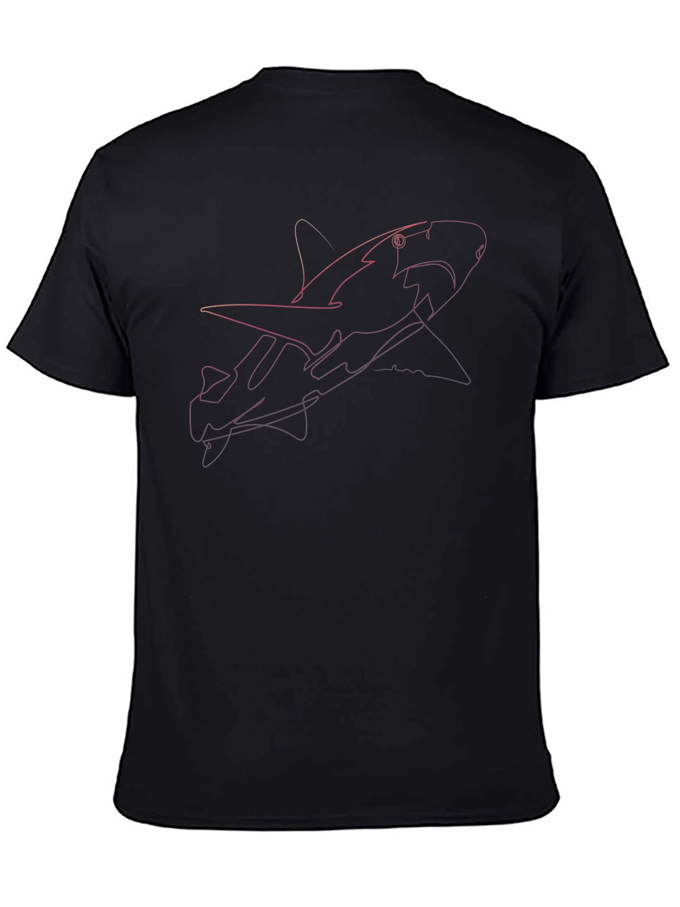 Shark Line Art T-Shirt - Casual Black Tee