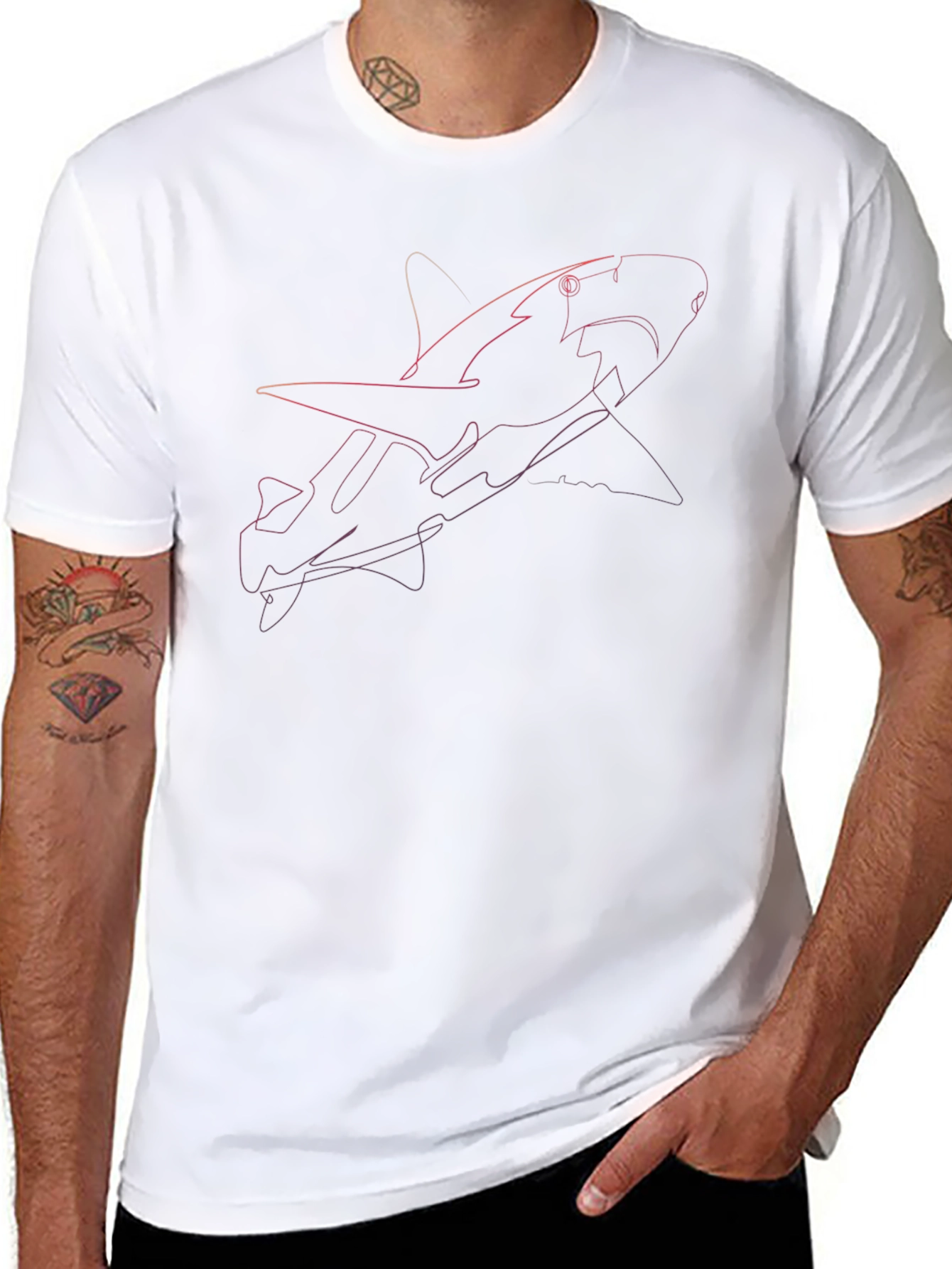Shark Line Art T-Shirt - Casual Black Tee