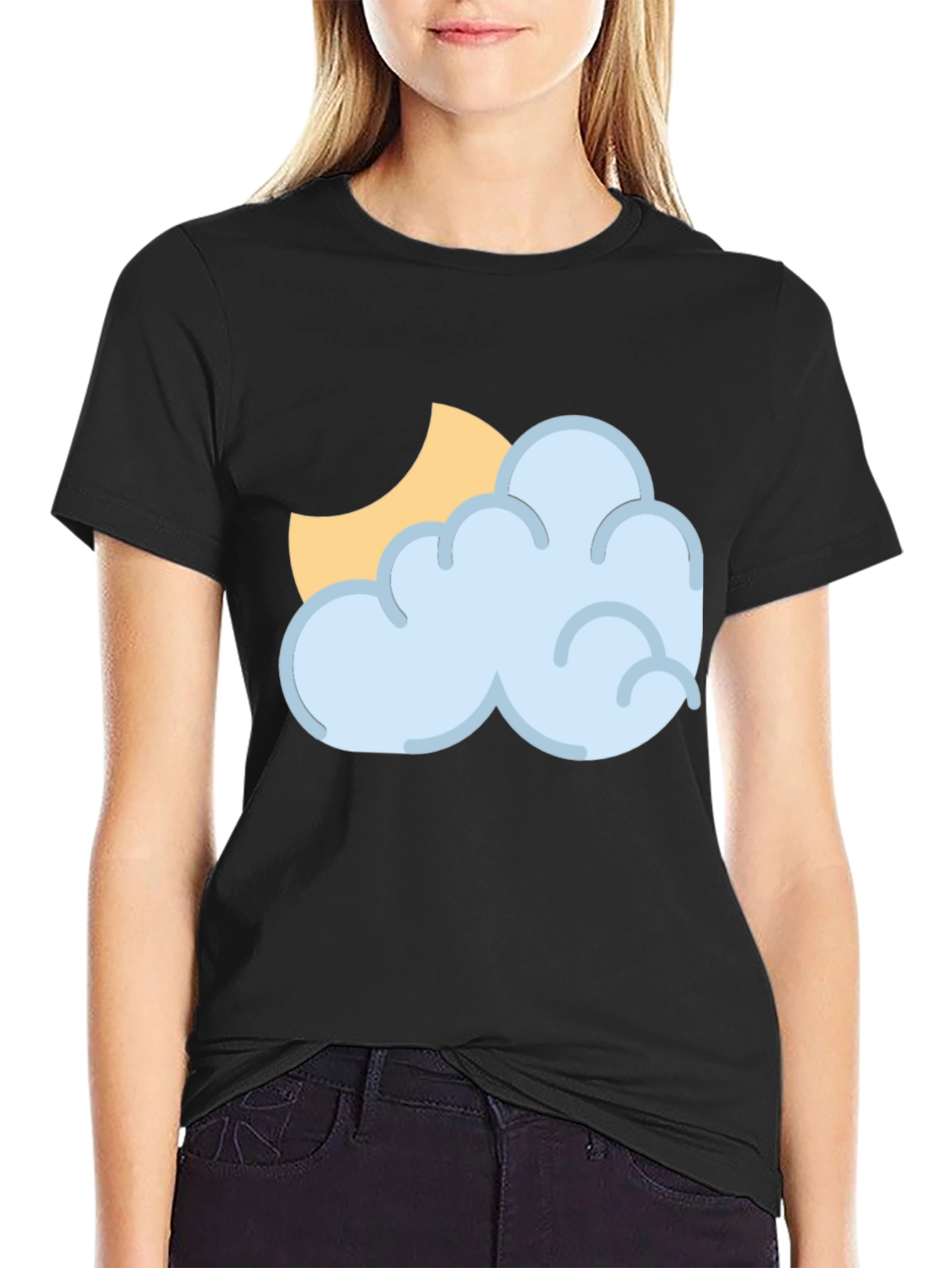 Cloud & Moon Graphic Tee - Black Casual T-Shirt