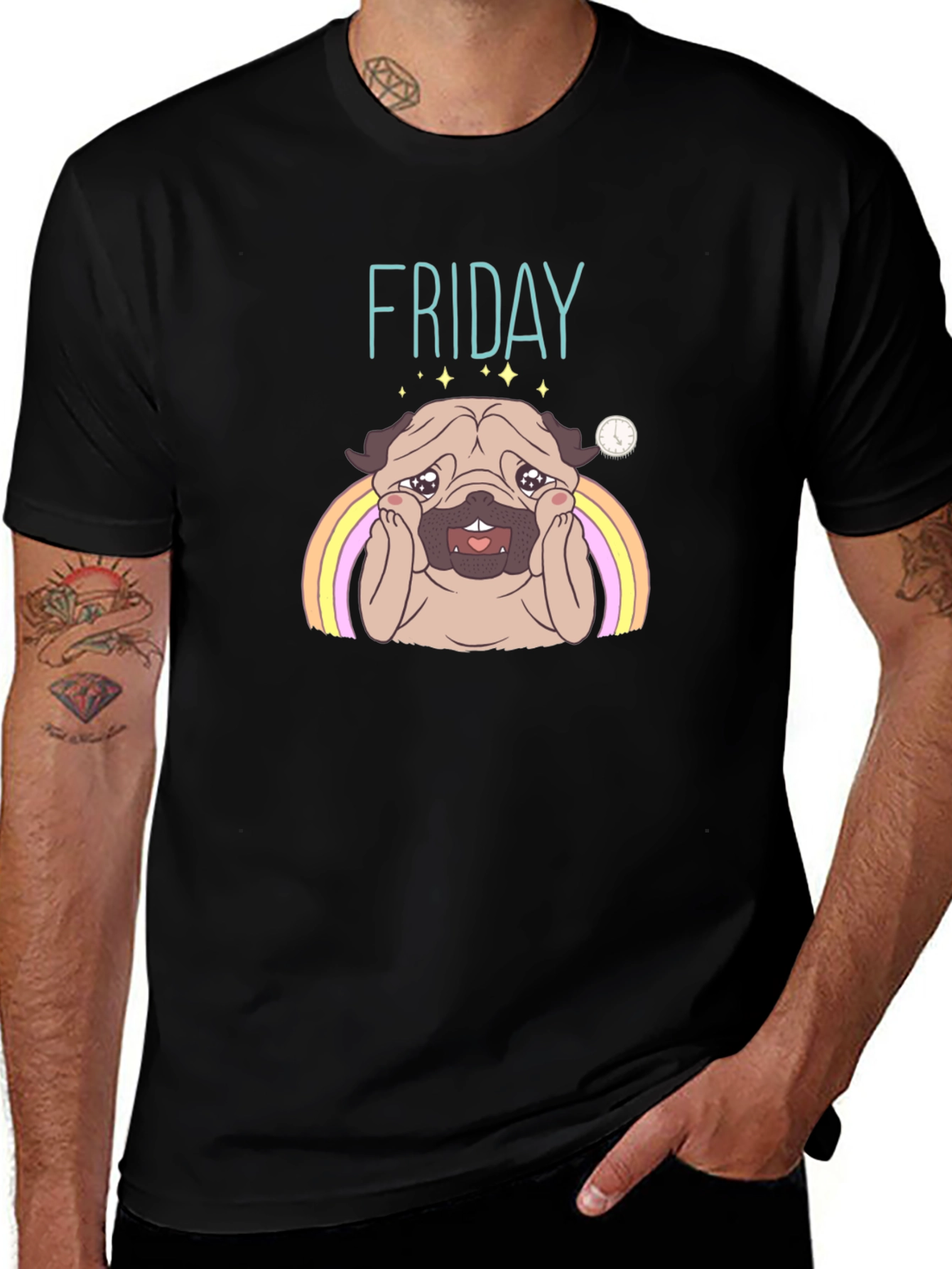 Friday Pug Graphic T-Shirt - Black