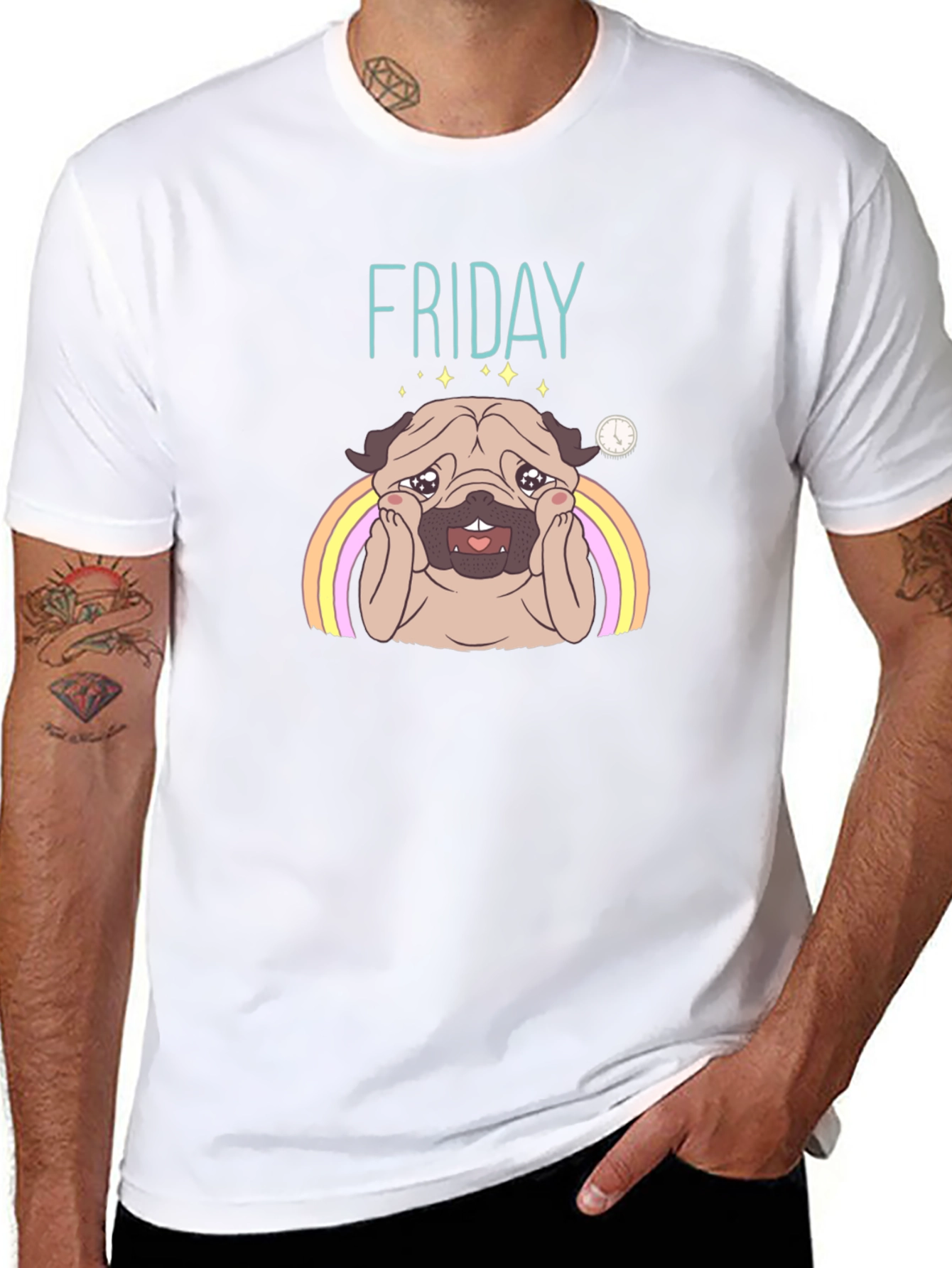Friday Pug Graphic T-Shirt - Black