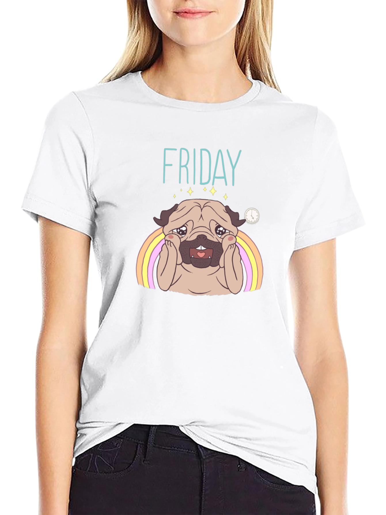 Friday Pug Graphic T-Shirt - Black