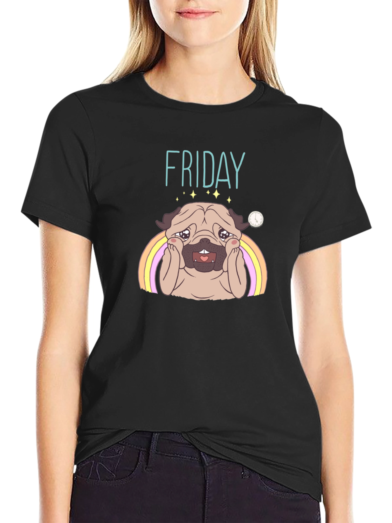 Friday Pug Graphic T-Shirt - Black