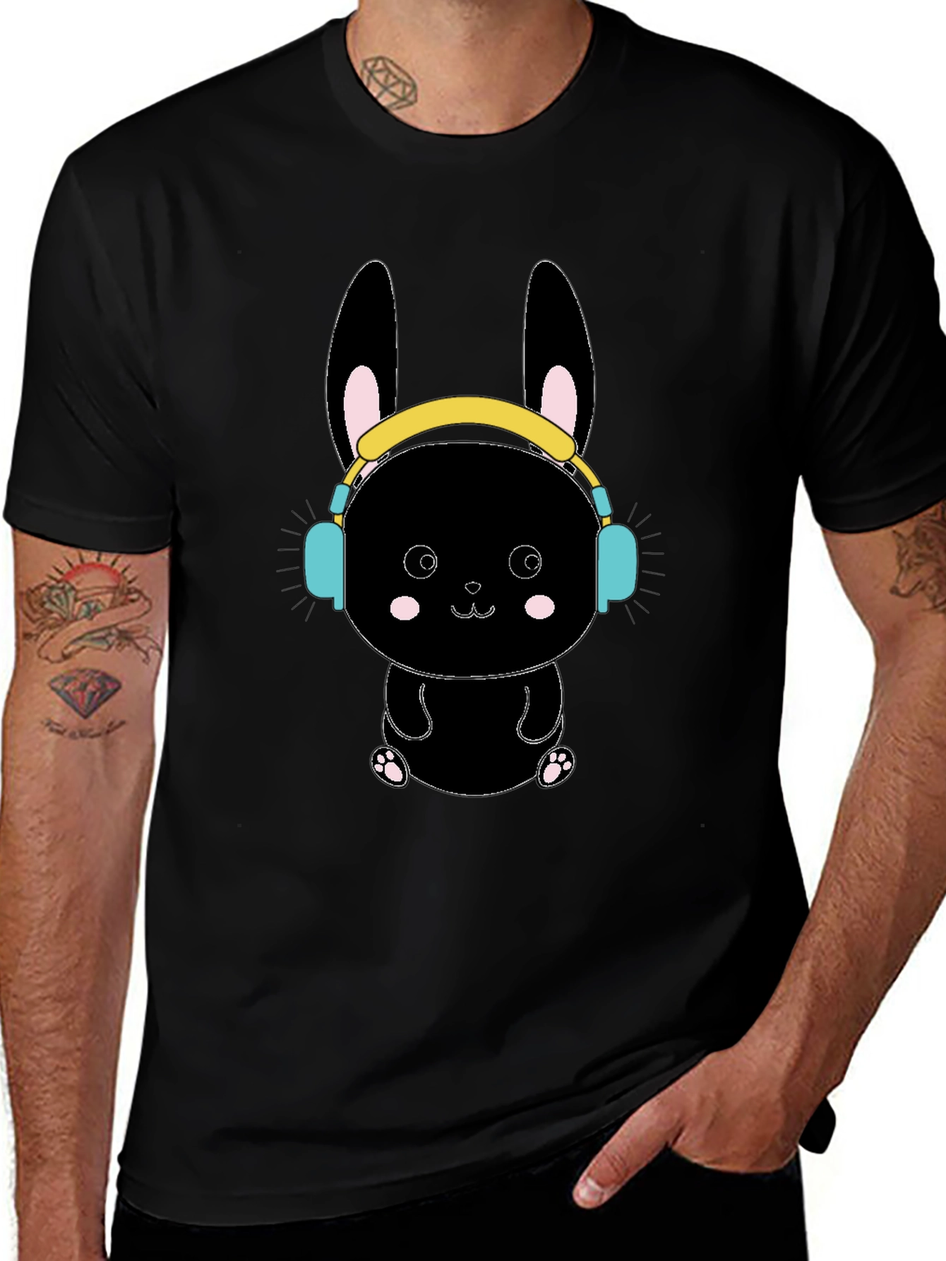 Black Bunny T-Shirt with Headphones