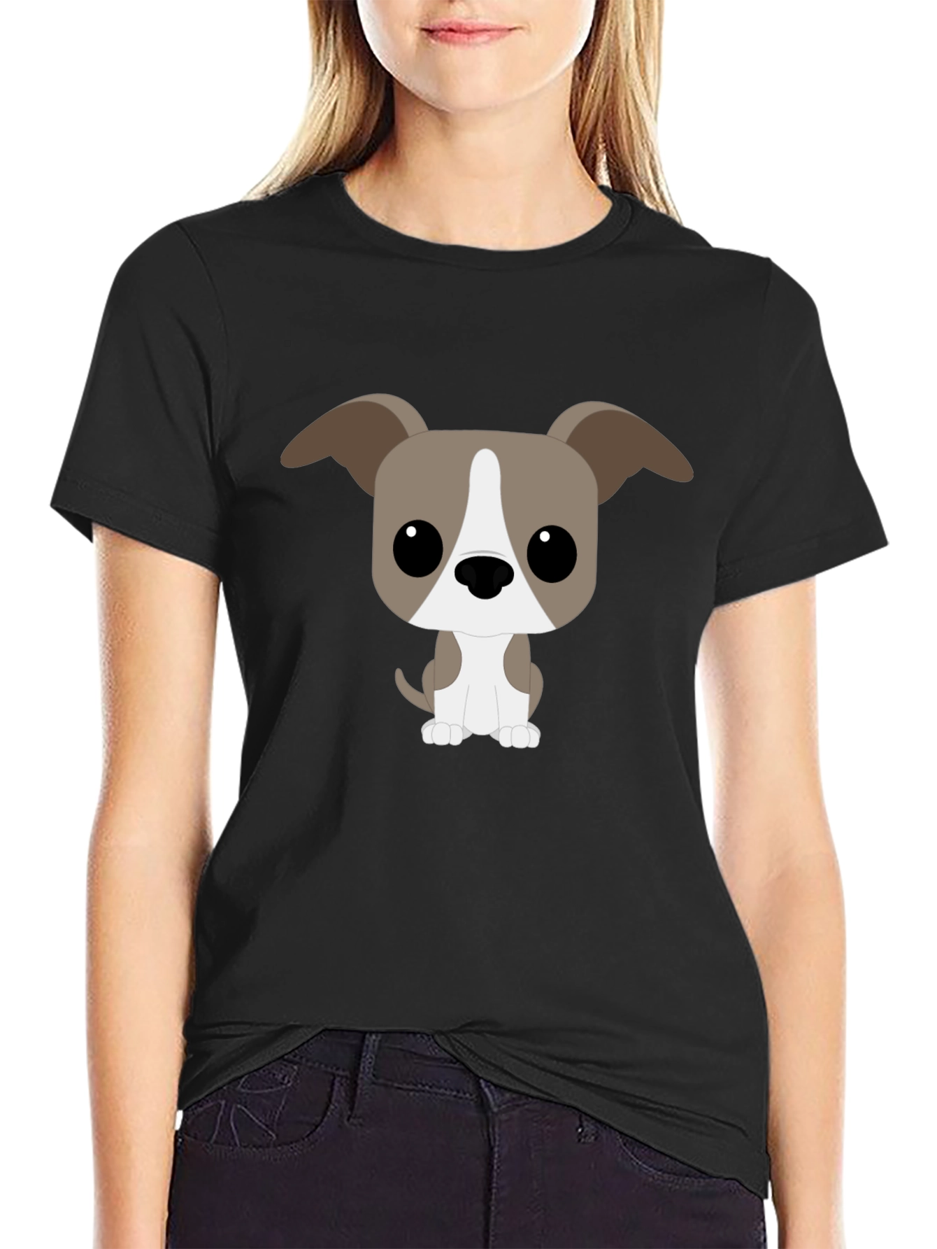 Cartoon Dog Graphic Tee - Black T-Shirt