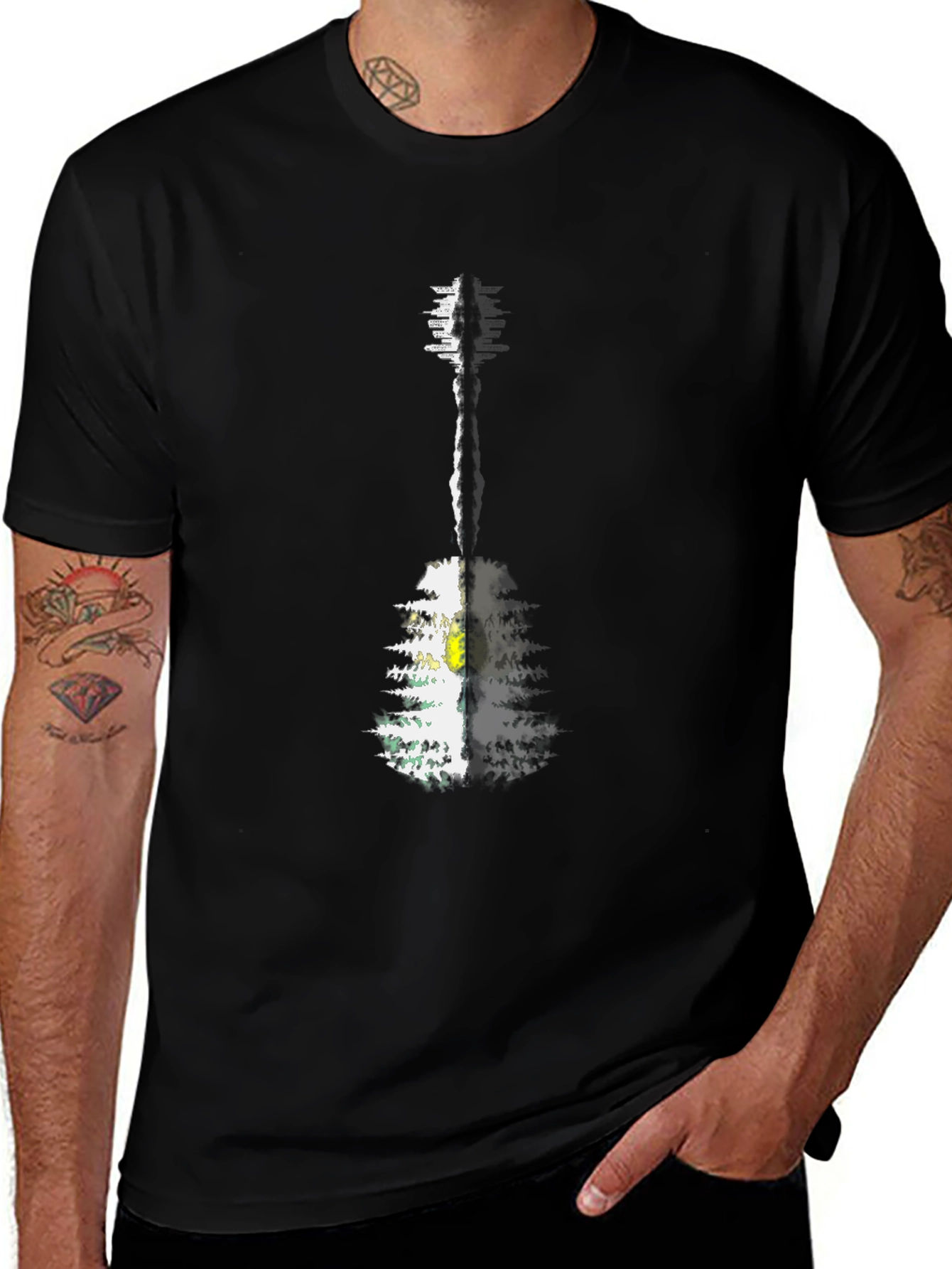 Guitar Forest Graphic Tee - Mens Black T-Shirt