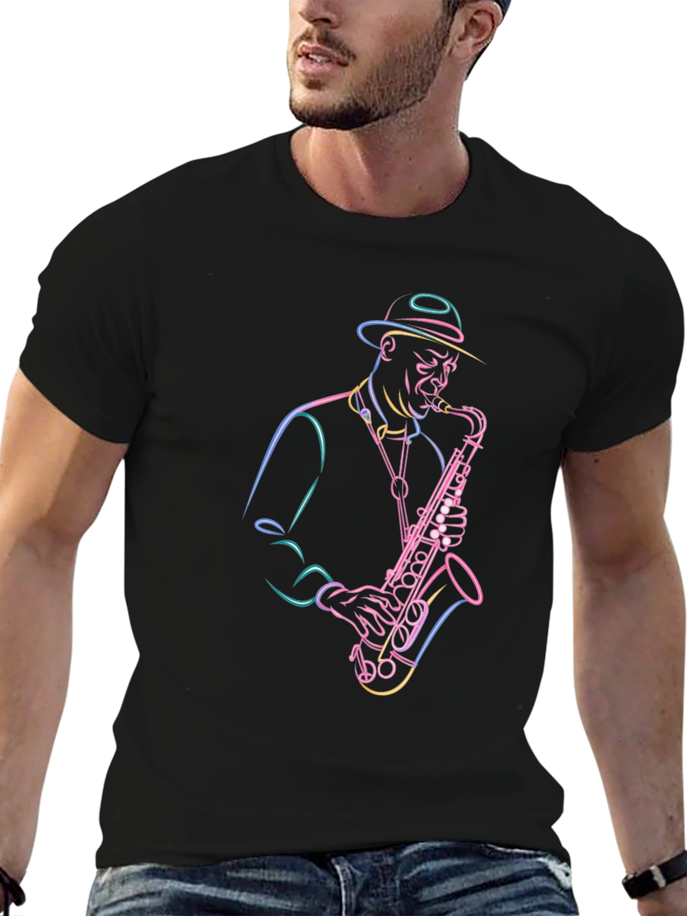 Neon Sax Player Graphic Tee