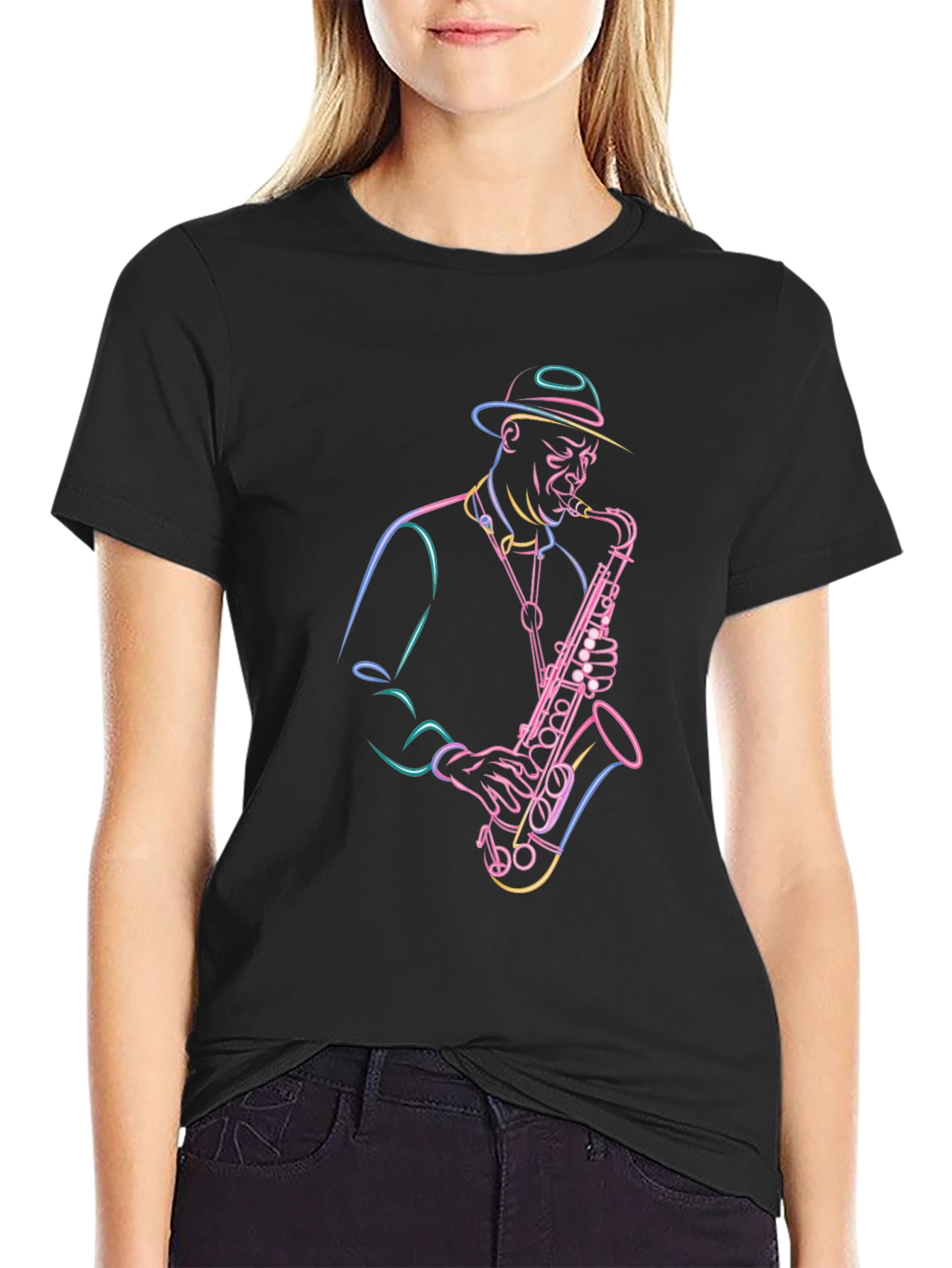 Neon Sax Player Graphic Tee