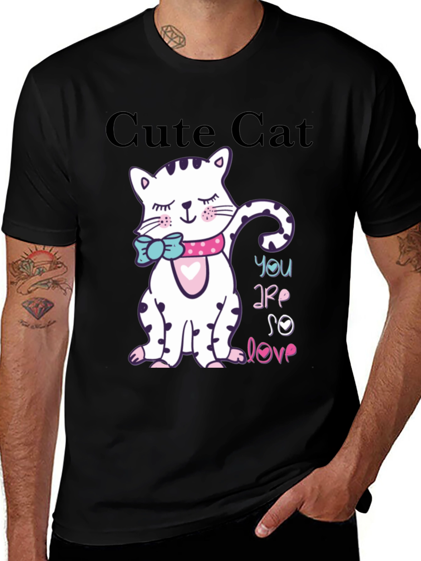 Cute Cat Graphic Black T-Shirt