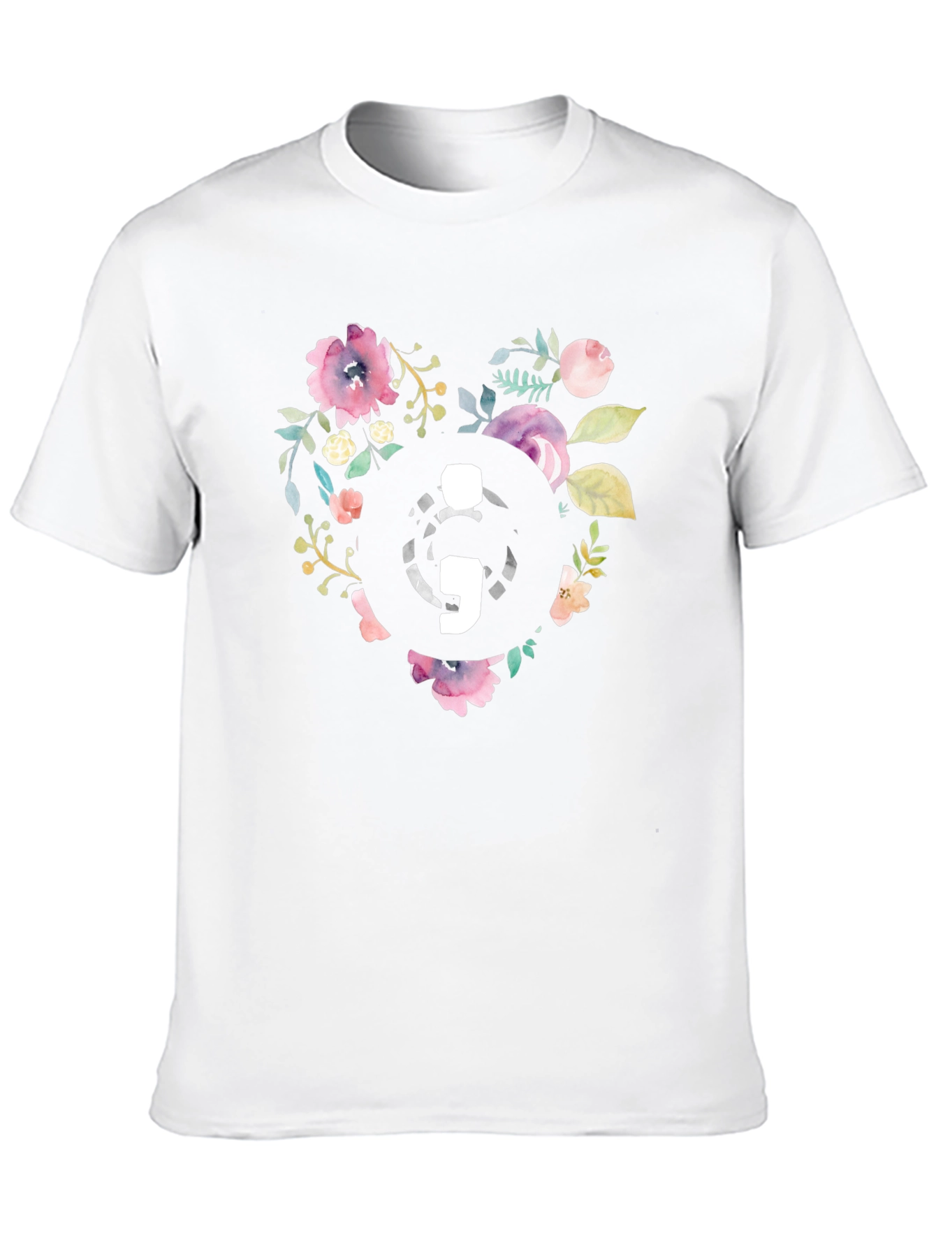Floral Semicolon Heart Graphic Tee - Black