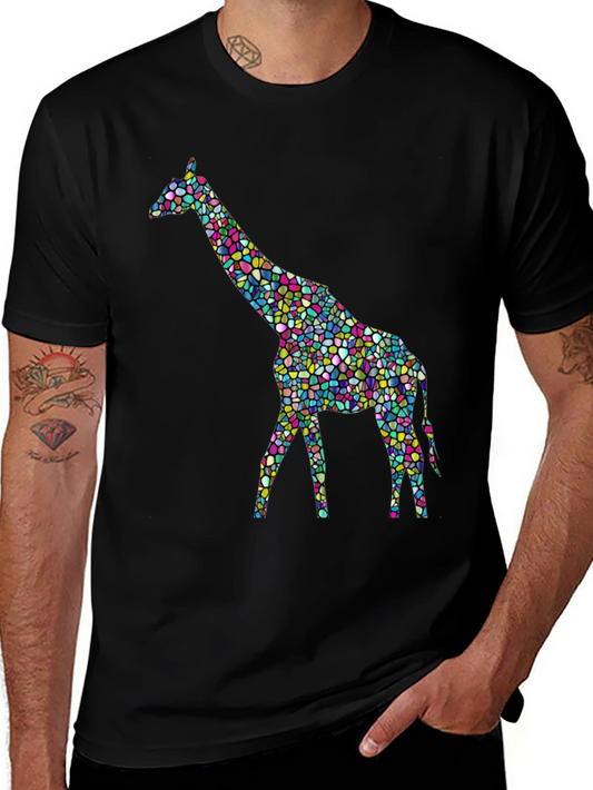 Mosaic Giraffe Graphic Tee - Stylish Black T-Shirt