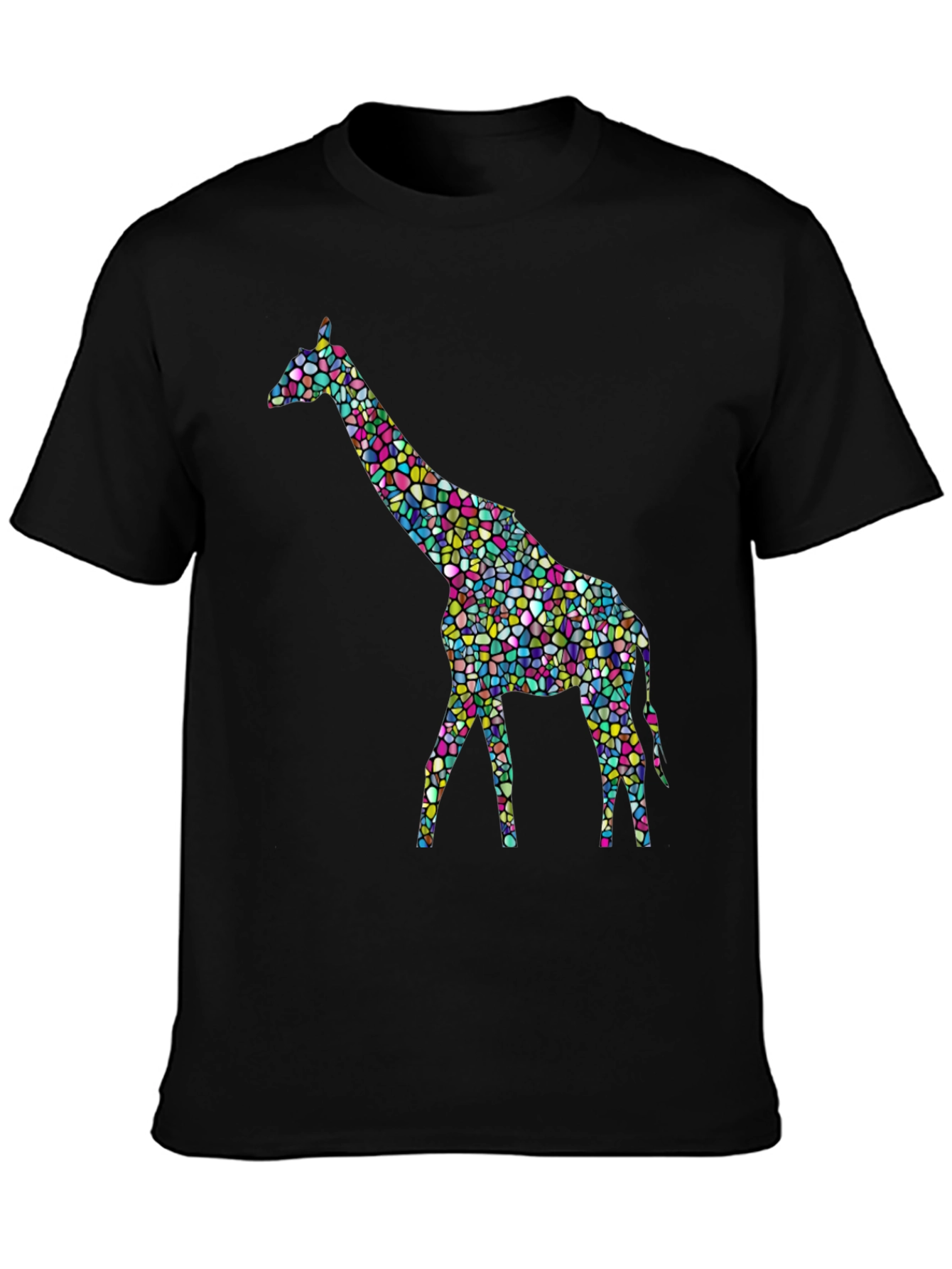 Mosaic Giraffe Graphic Tee - Stylish Black T-Shirt