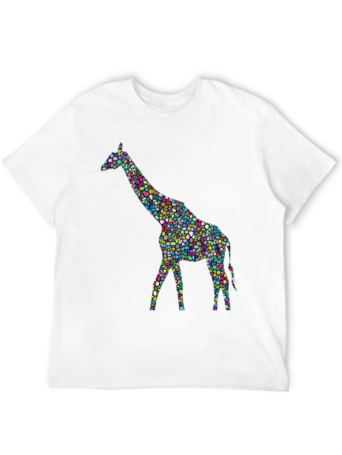 Mosaic Giraffe Graphic Tee - Stylish Black T-Shirt