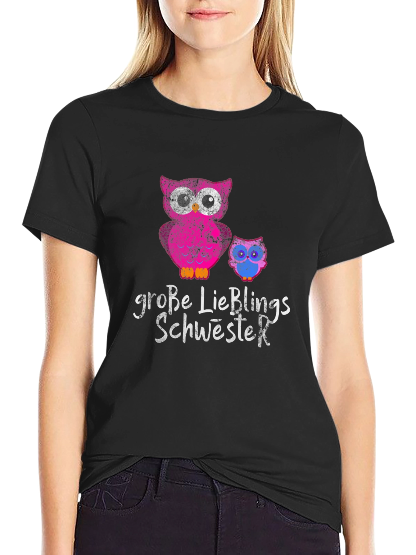 Große Lieblings Schwester Owl T-Shirt