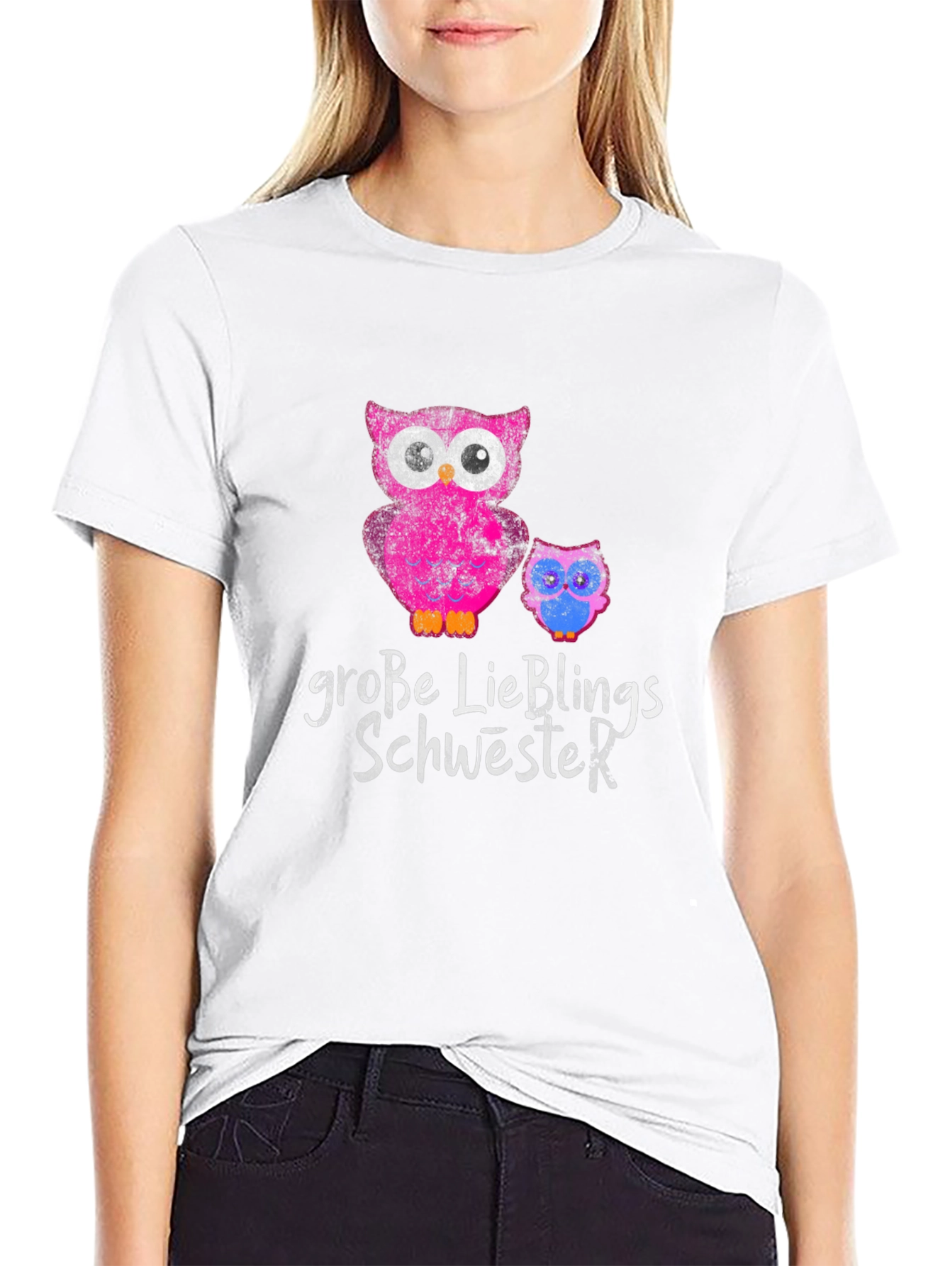 Große Lieblings Schwester Owl T-Shirt