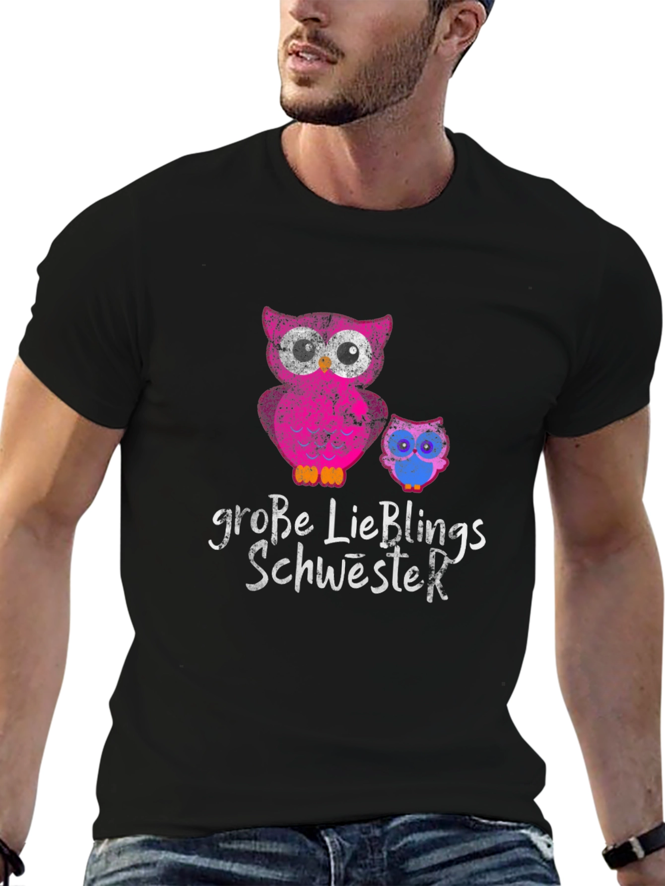 Große Lieblings Schwester Owl T-Shirt