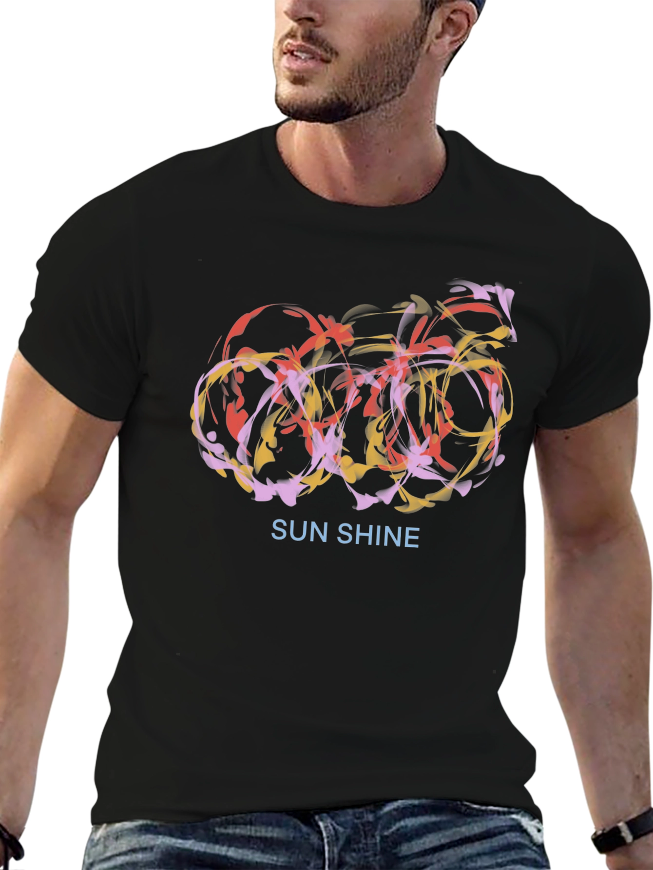 Abstract Sunshine Graphic Black T-Shirt
