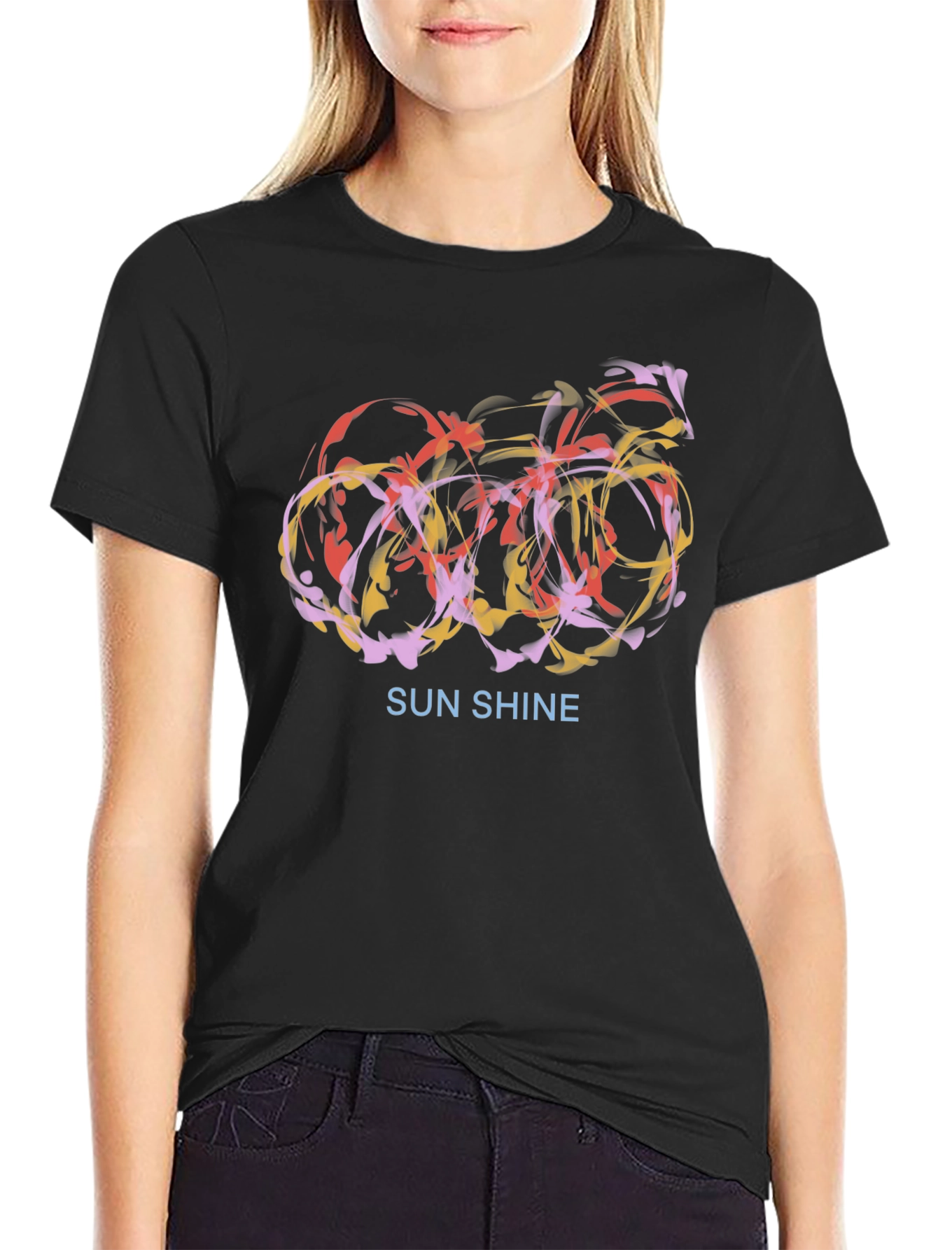 Abstract Sunshine Graphic Black T-Shirt