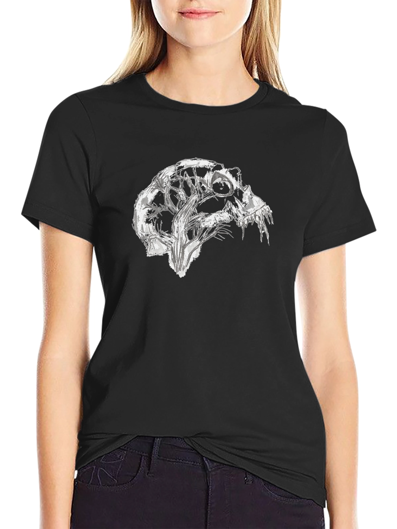 Abstract Skull Graphic Black T-Shirt