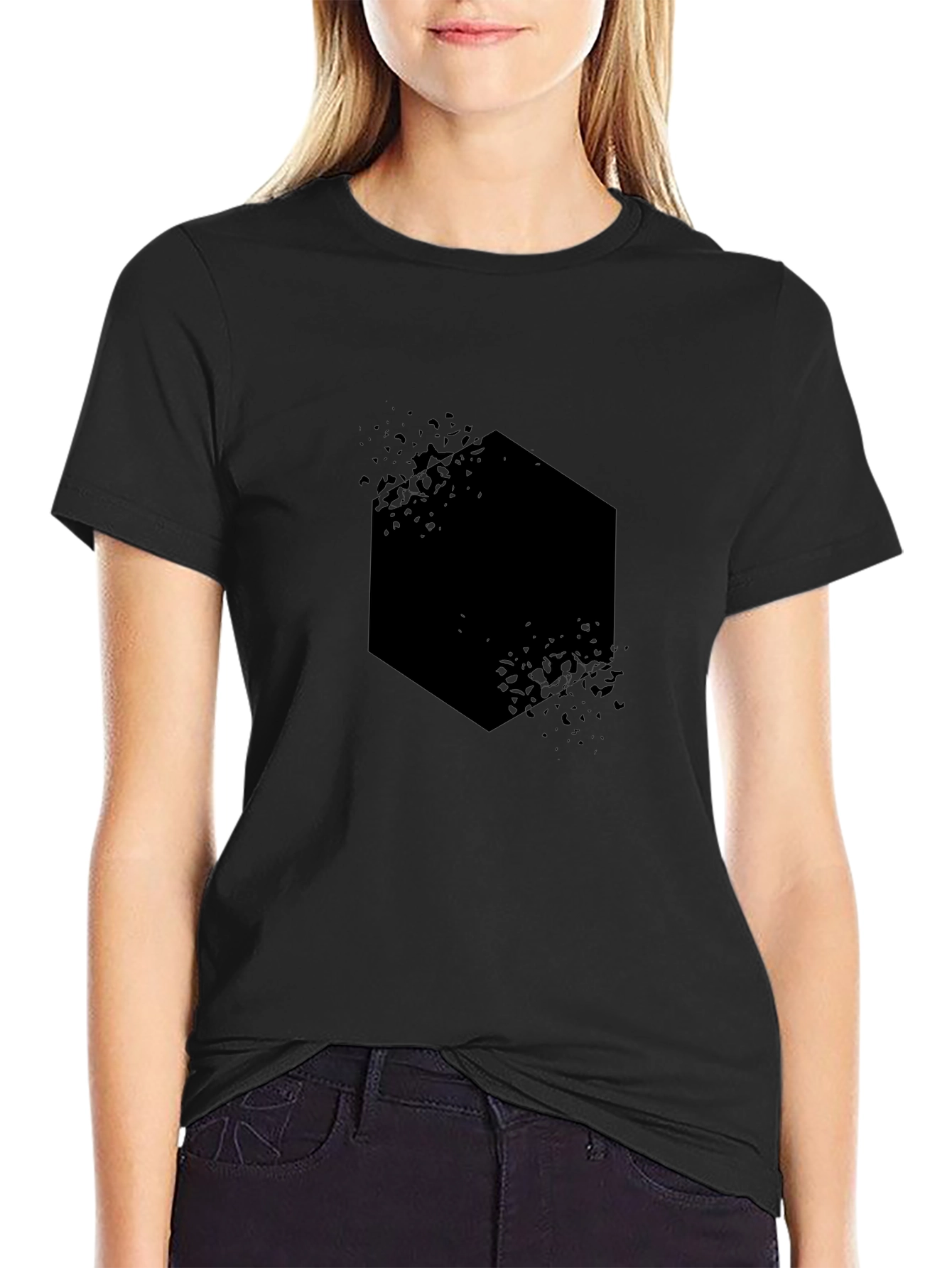 Mens Black Graphic Tee - Abstract Hexagon Design