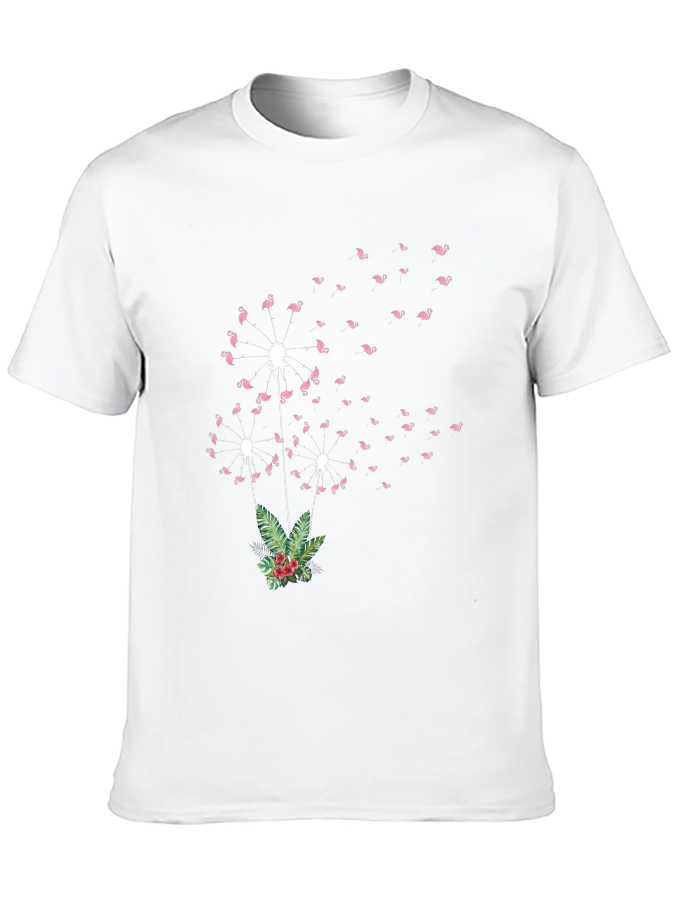 Flamingo Dandelion Print Black T-Shirt