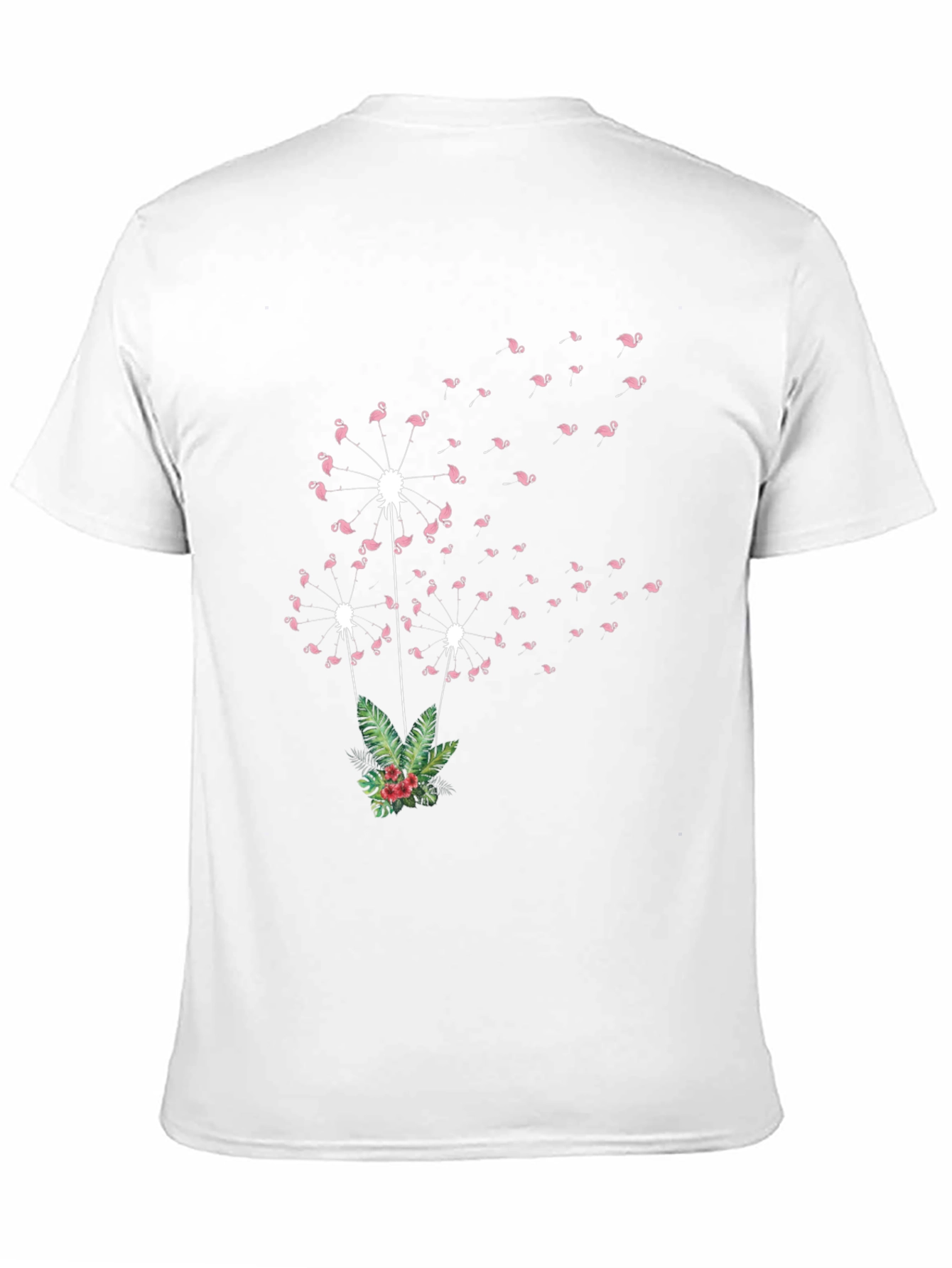 Flamingo Dandelion Print Black T-Shirt