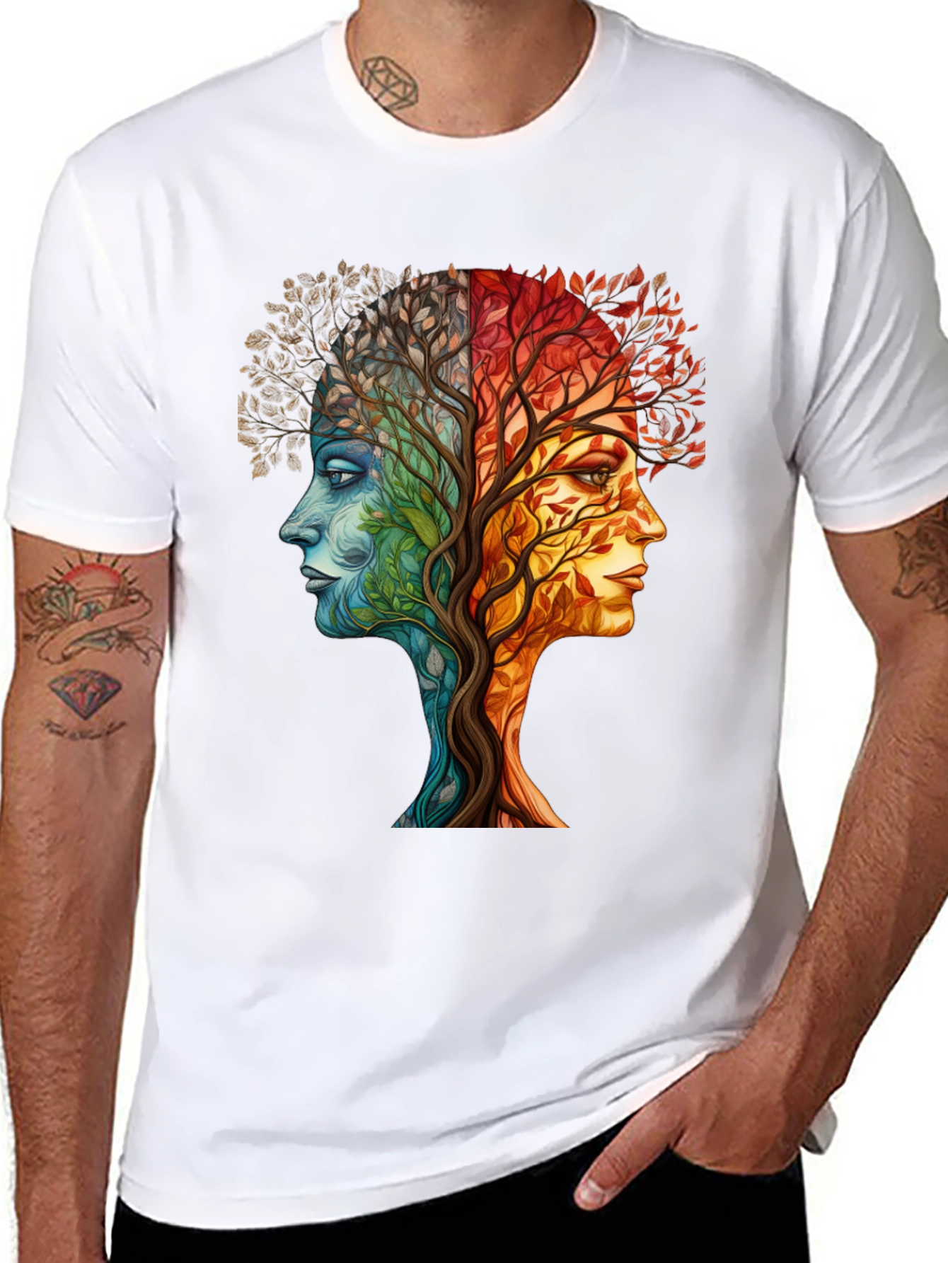 Nature Face Tree T-Shirt - Artistic Graphic Tee
