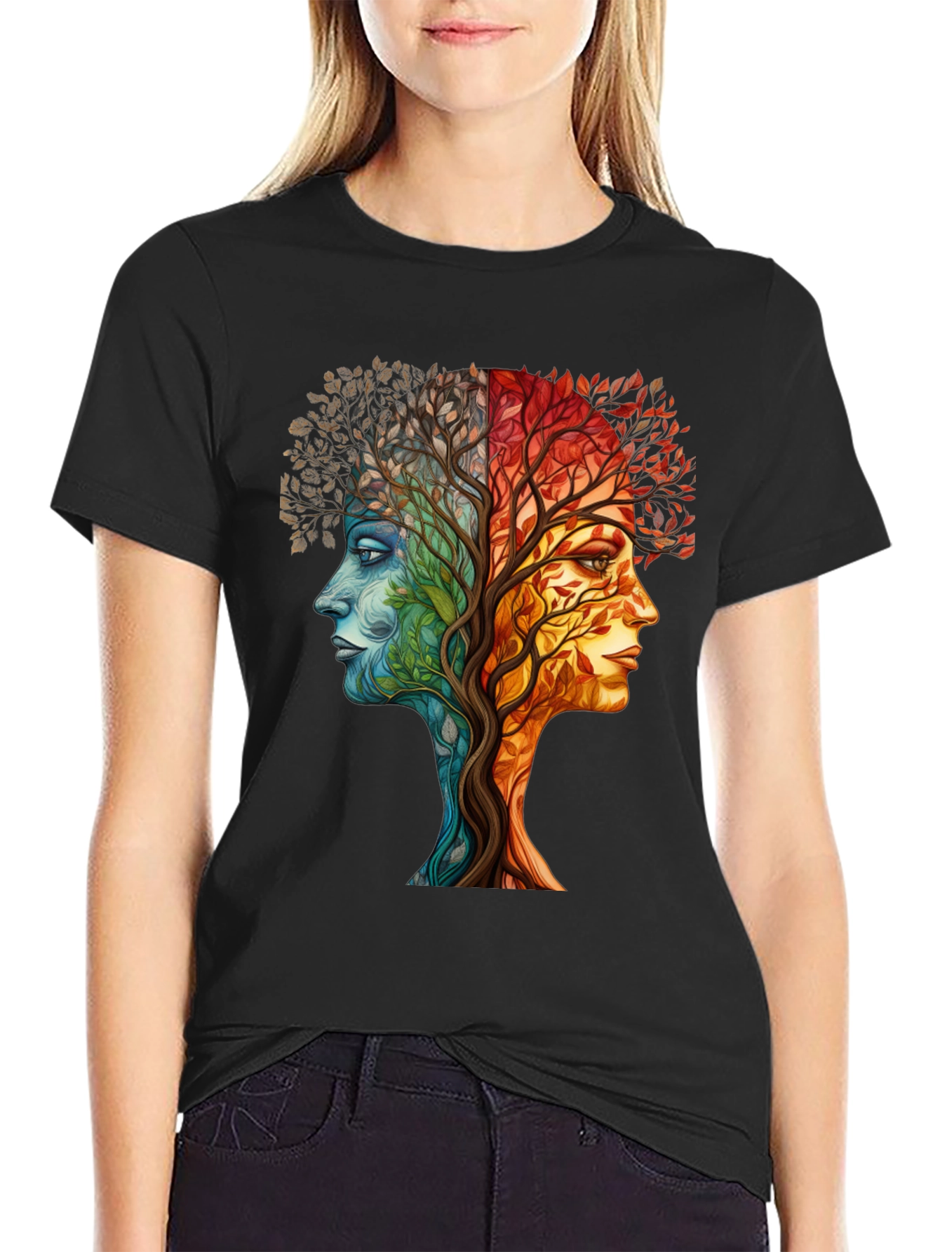 Nature Face Tree T-Shirt - Artistic Graphic Tee