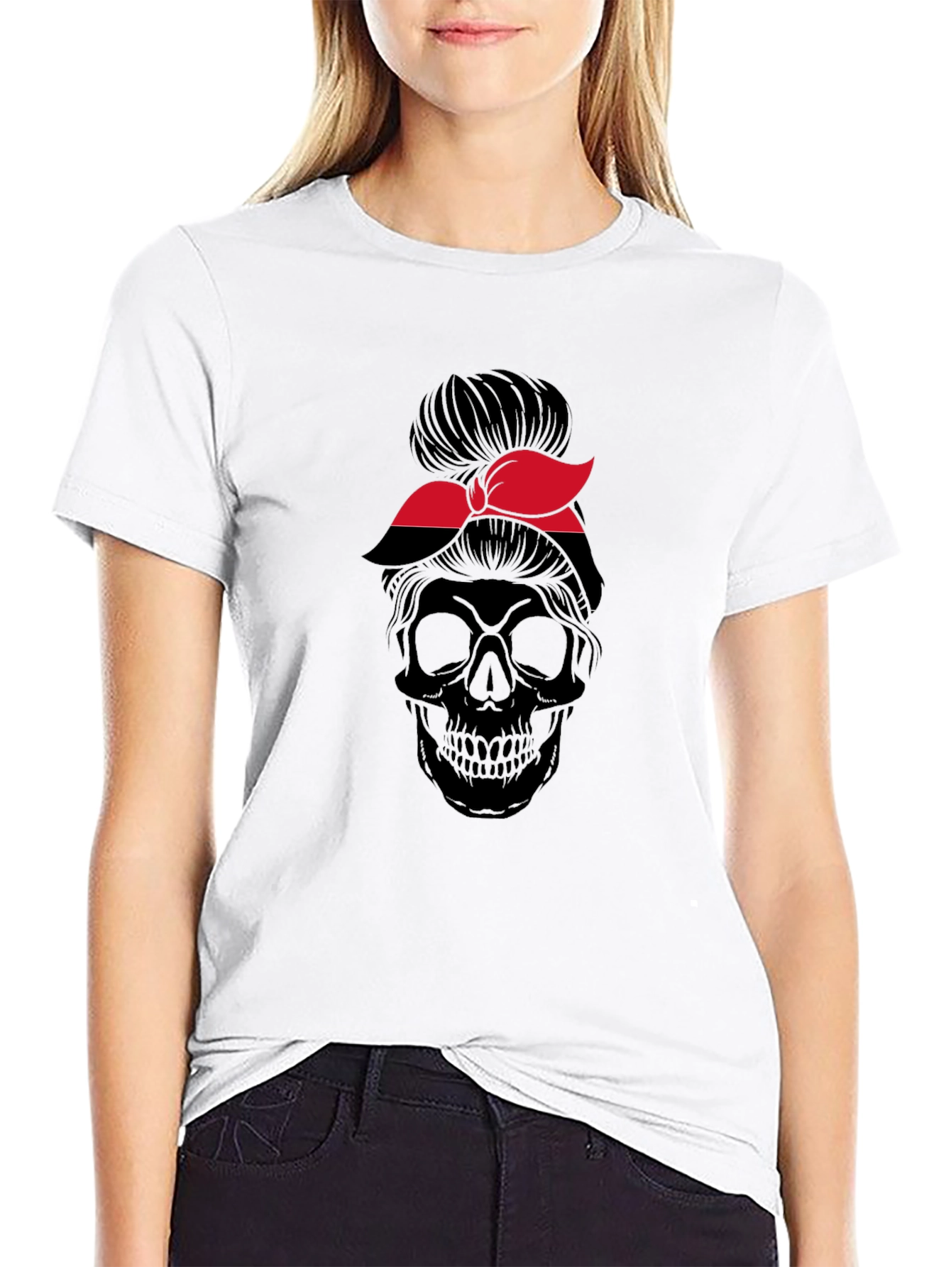 Skull Messy Bun T-Shirt