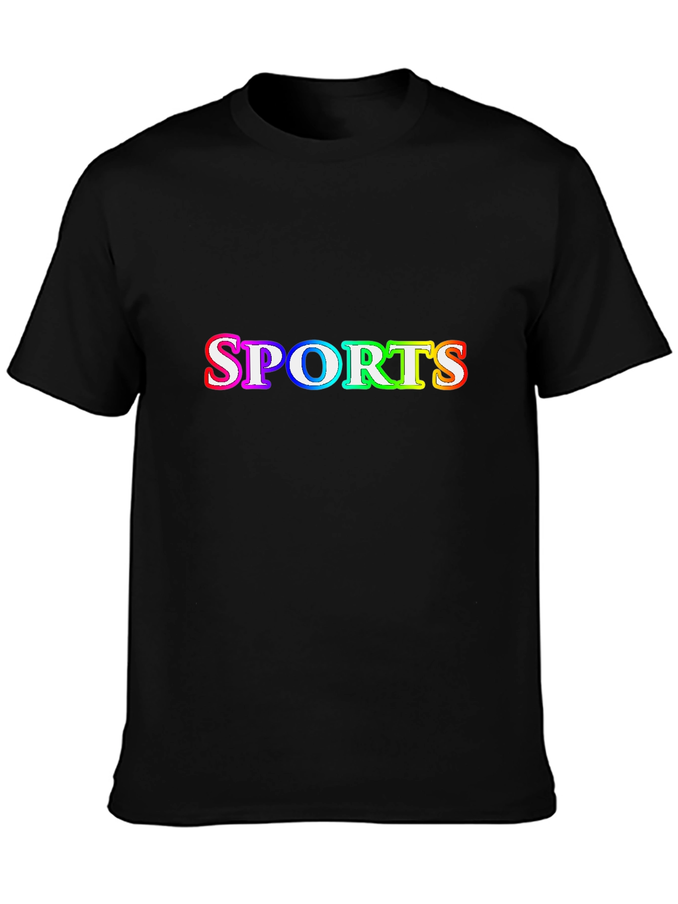 Mens Black T-Shirt with SPORTS Rainbow Graphic