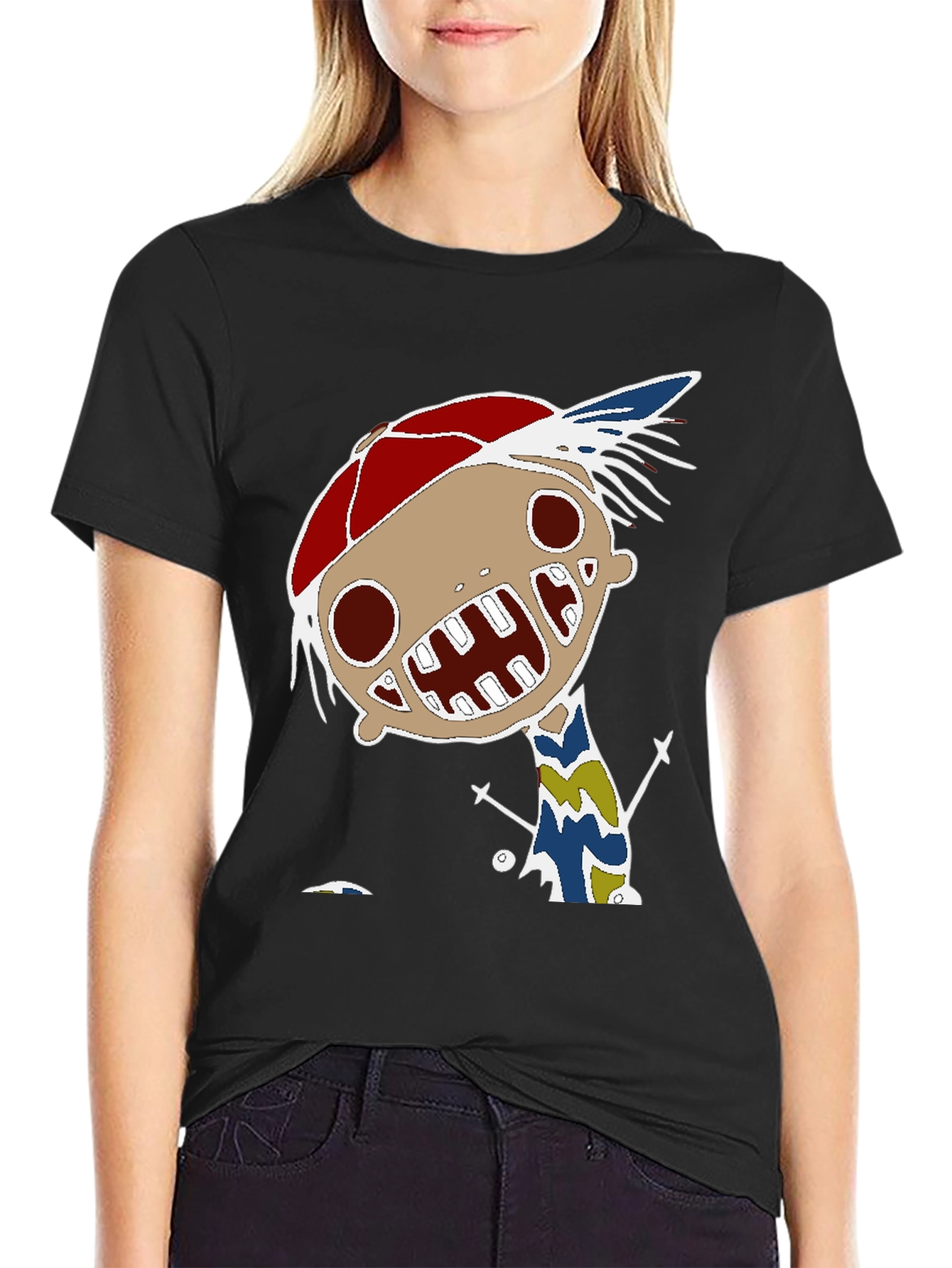 Unique Cartoon Character Graphic Print Black T-Shirt