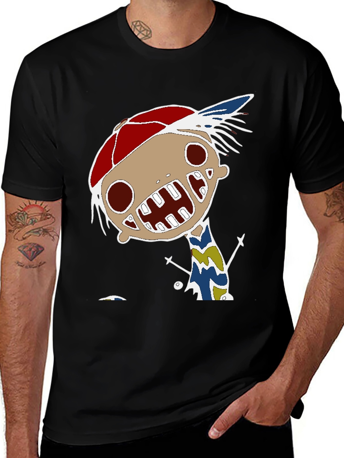 Unique Cartoon Character Graphic Print Black T-Shirt