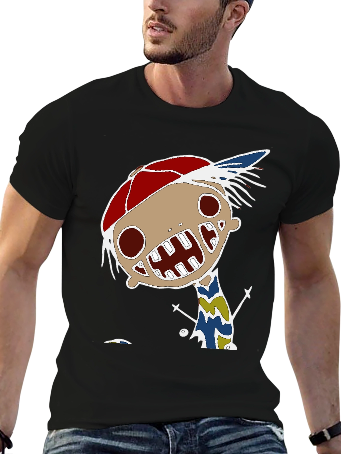 Unique Cartoon Character Graphic Print Black T-Shirt