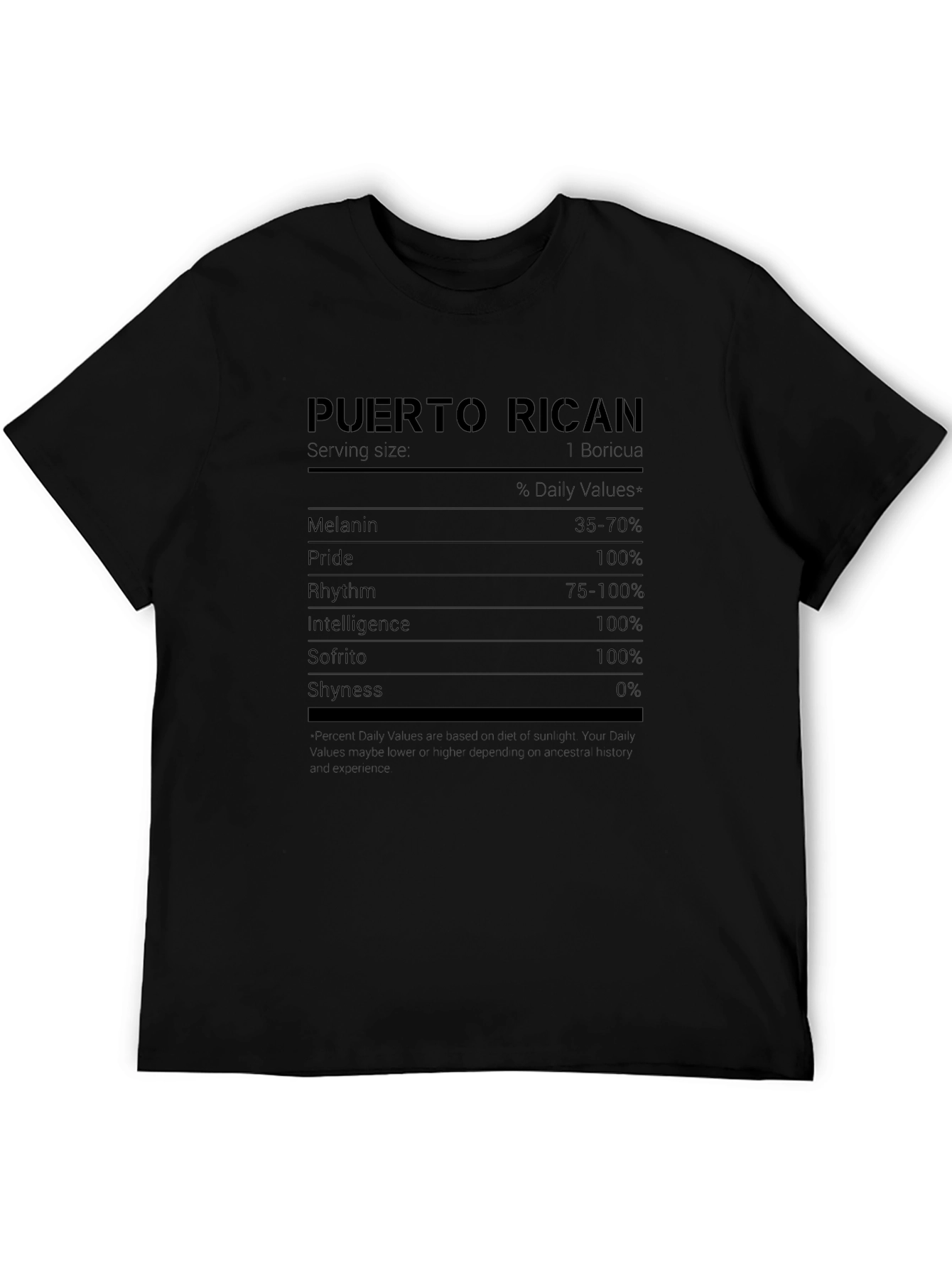 Puerto Rican Nutrition Facts Novelty T-Shirt