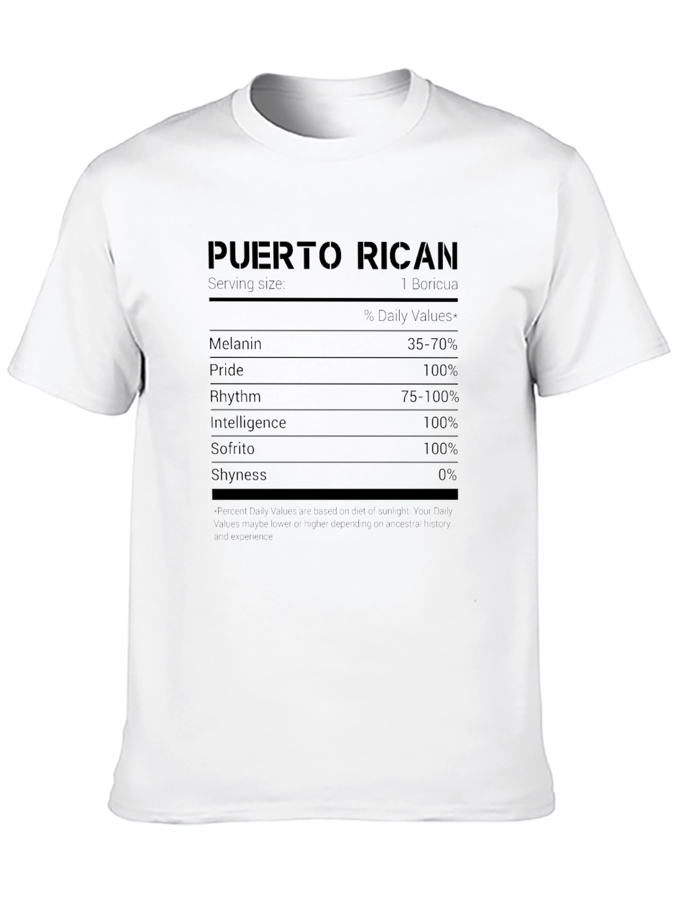 Puerto Rican Nutrition Facts Novelty T-Shirt
