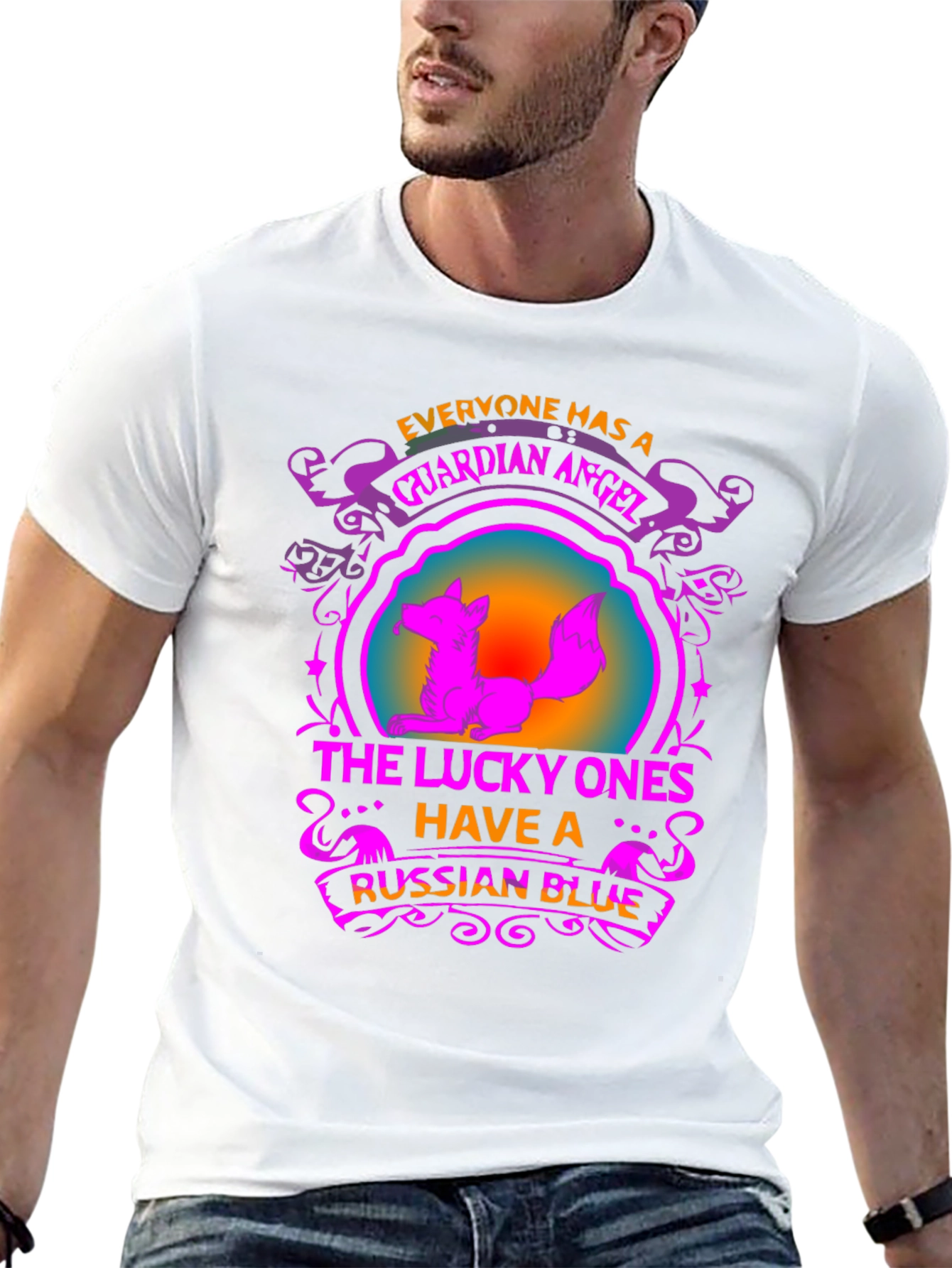 Guardian Angel Russian Blue Cat T-Shirt