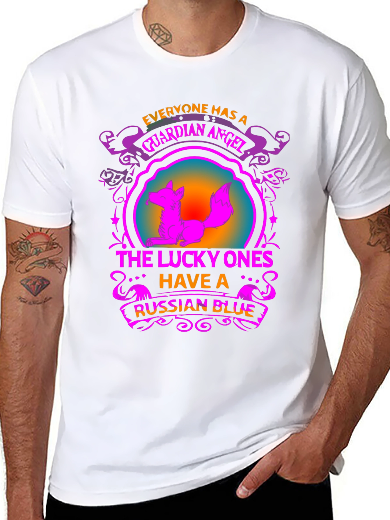 Guardian Angel Russian Blue Cat T-Shirt