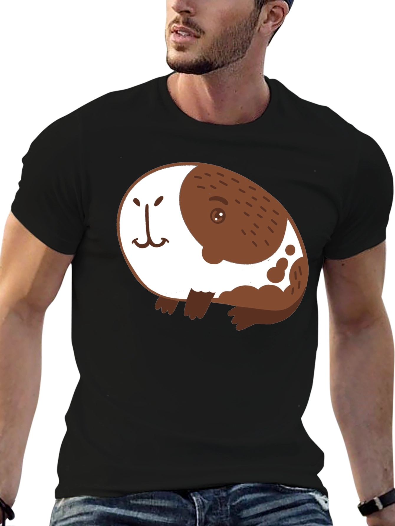Cute Guinea Pig Graphic Black T-Shirt