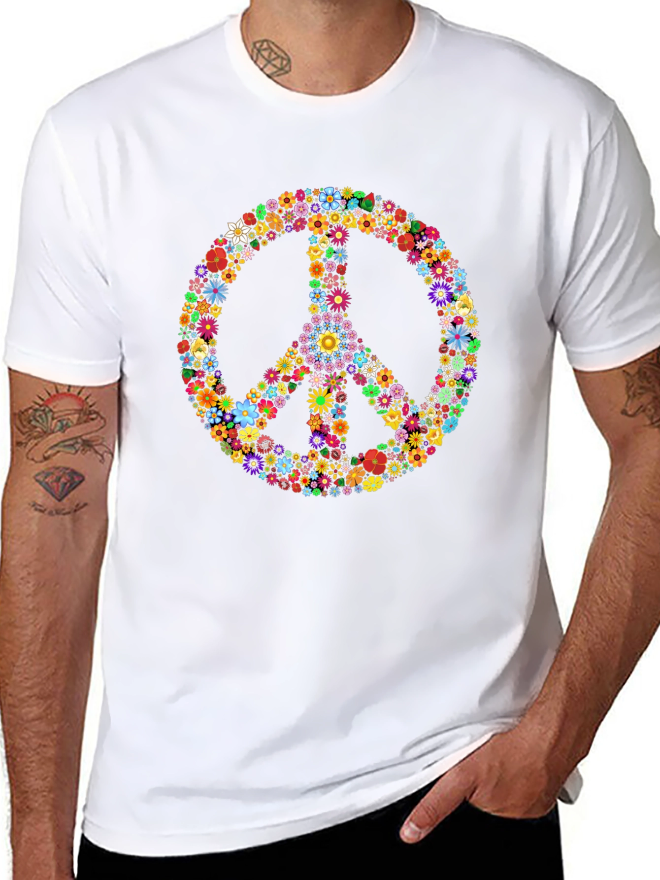 Floral Peace Sign Graphic T-Shirt