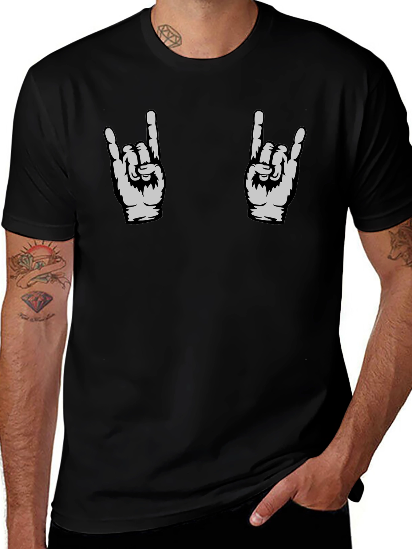 Rock On Graphic Tee - Black Cotton T-Shirt