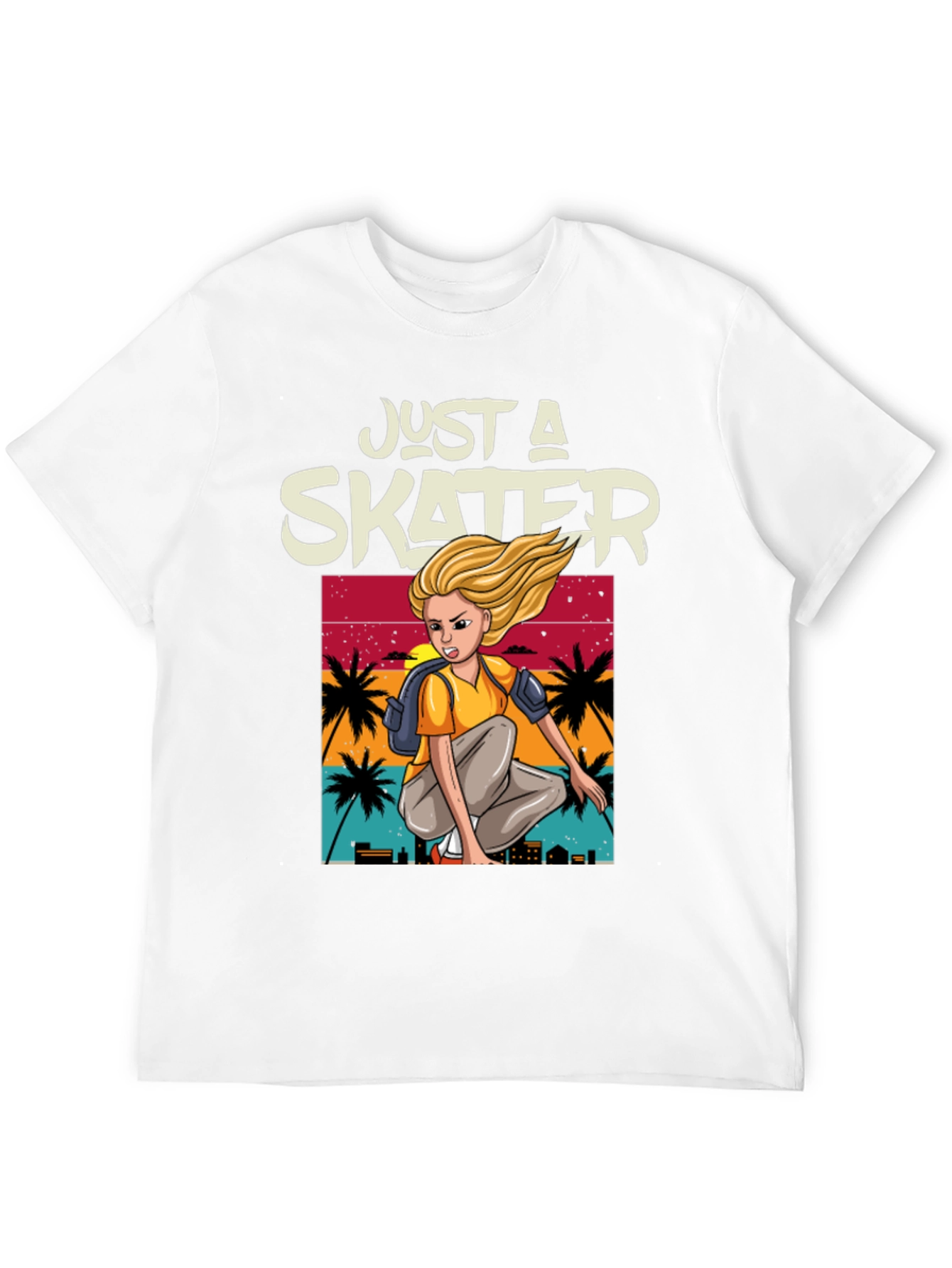Just a Skater Graphic Tee - Palm Sunset Design