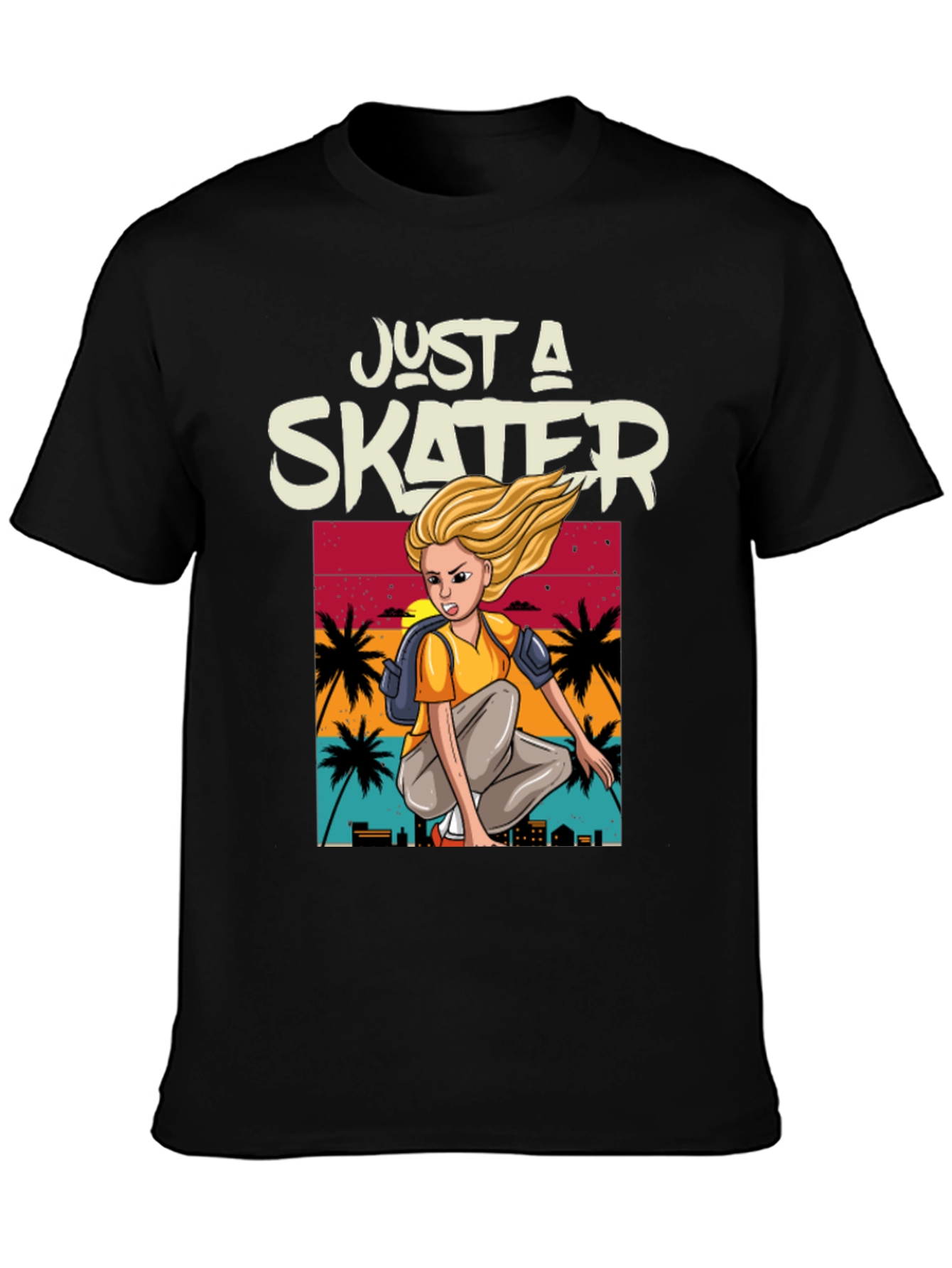 Just a Skater Graphic Tee - Palm Sunset Design