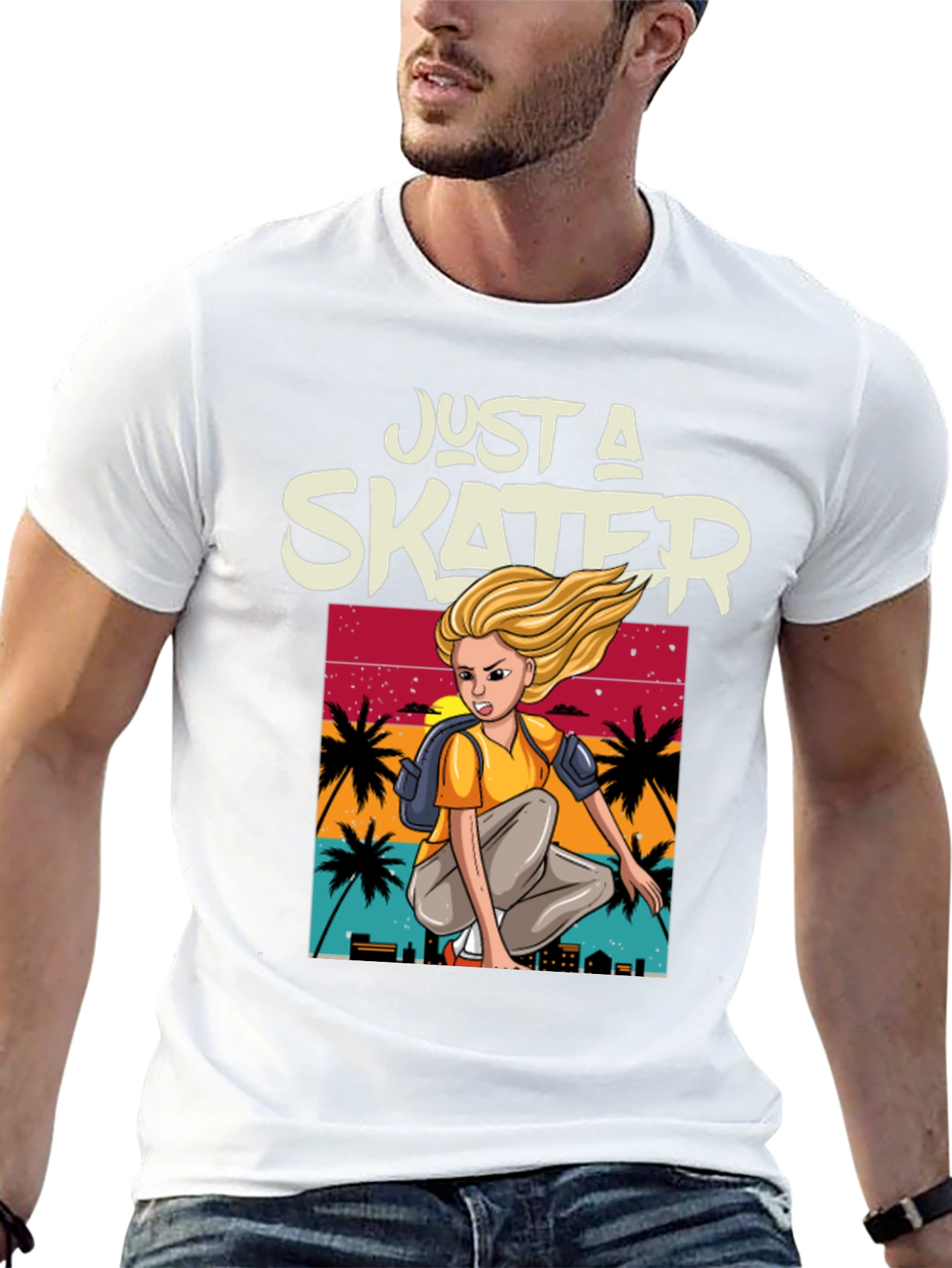 Just a Skater Graphic Tee - Palm Sunset Design