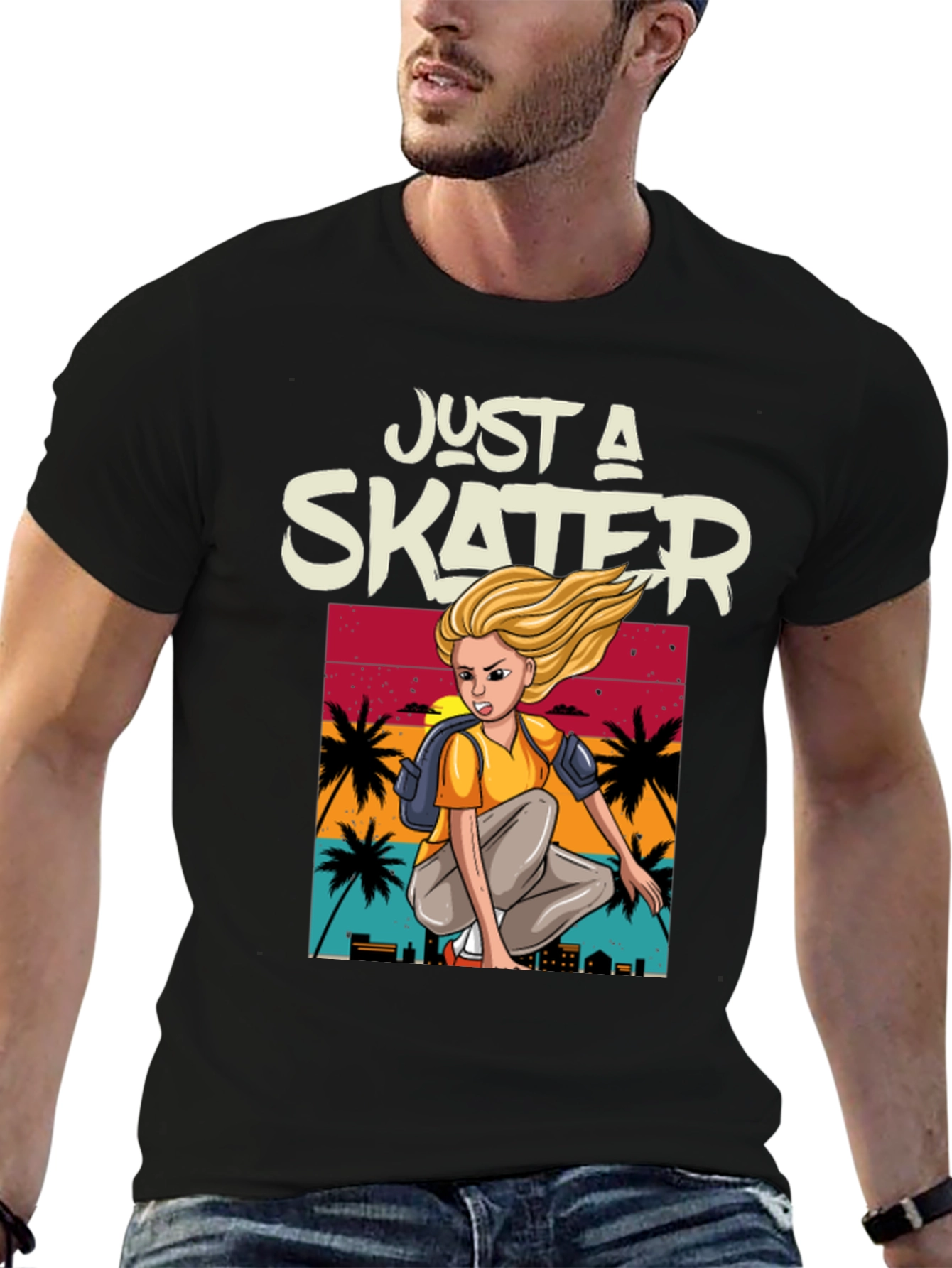 Just a Skater Graphic Tee - Palm Sunset Design