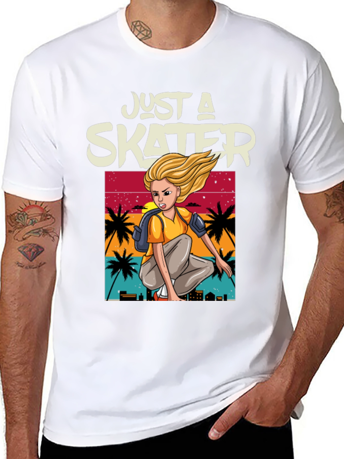 Just a Skater Graphic Tee - Palm Sunset Design