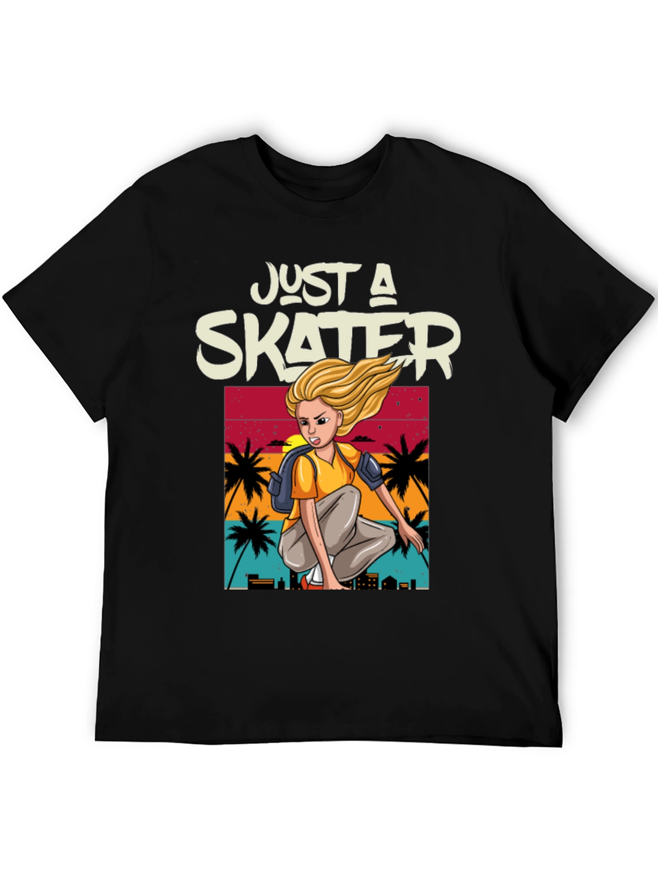 Just a Skater Graphic Tee - Palm Sunset Design