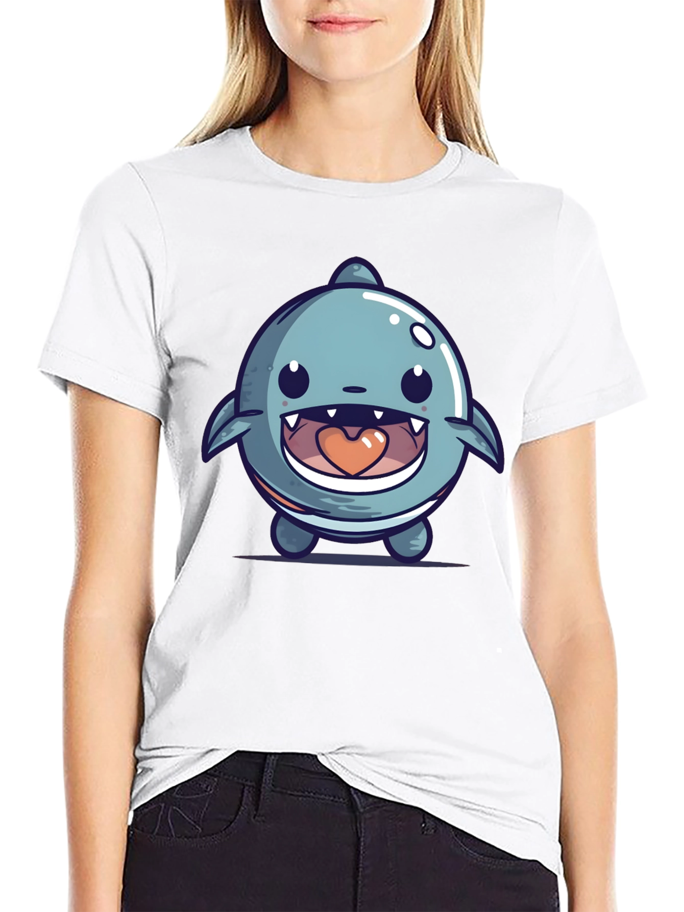 Cute Cartoon Shark Graphic T-Shirt