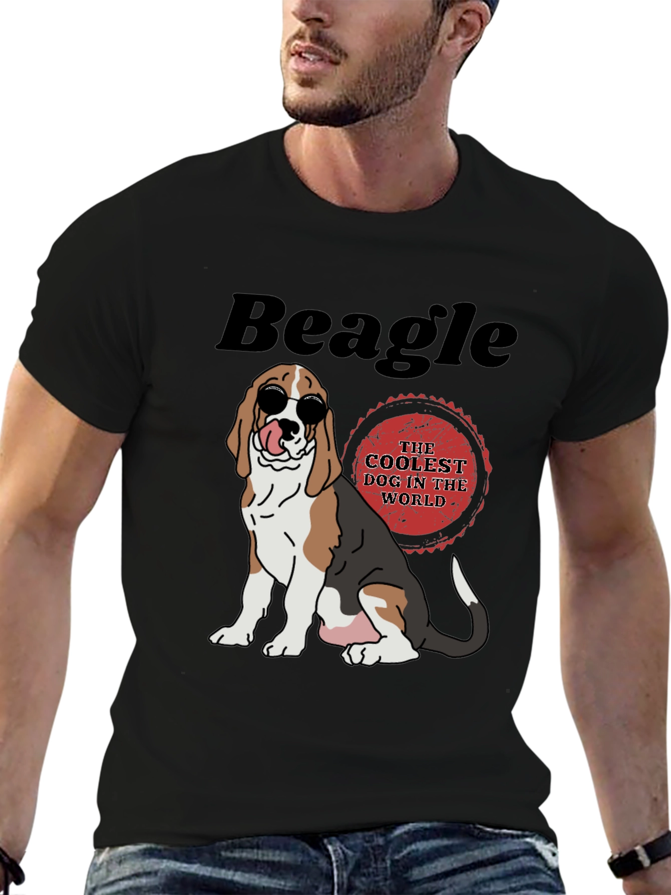 Cool Beagle Dog Graphic Tee - Black