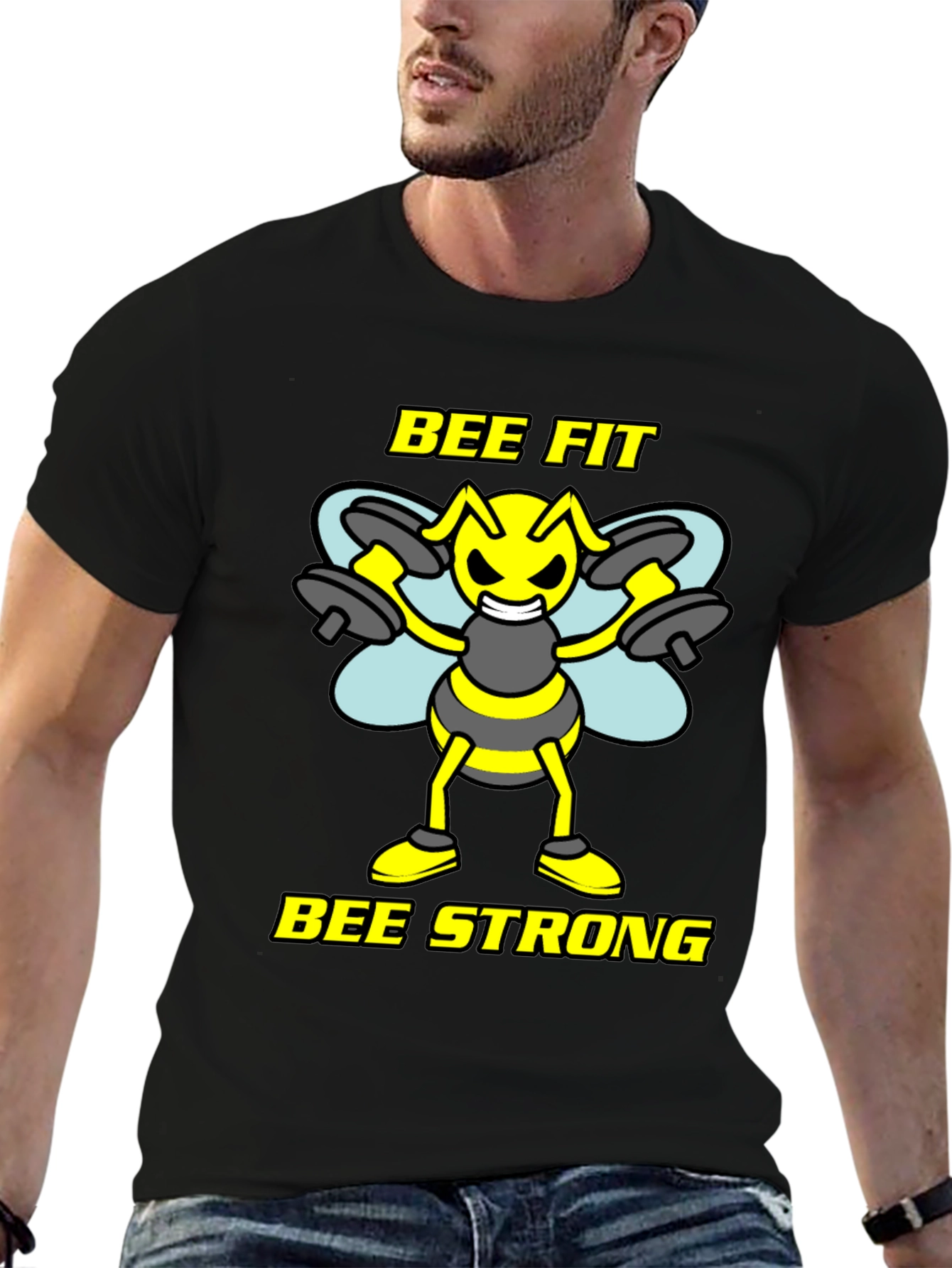 Bee Fit Bee Strong Black T-Shirt - Fitness Apparel
