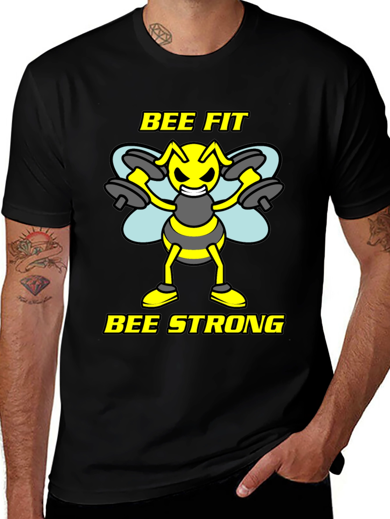 Bee Fit Bee Strong Black T-Shirt - Fitness Apparel